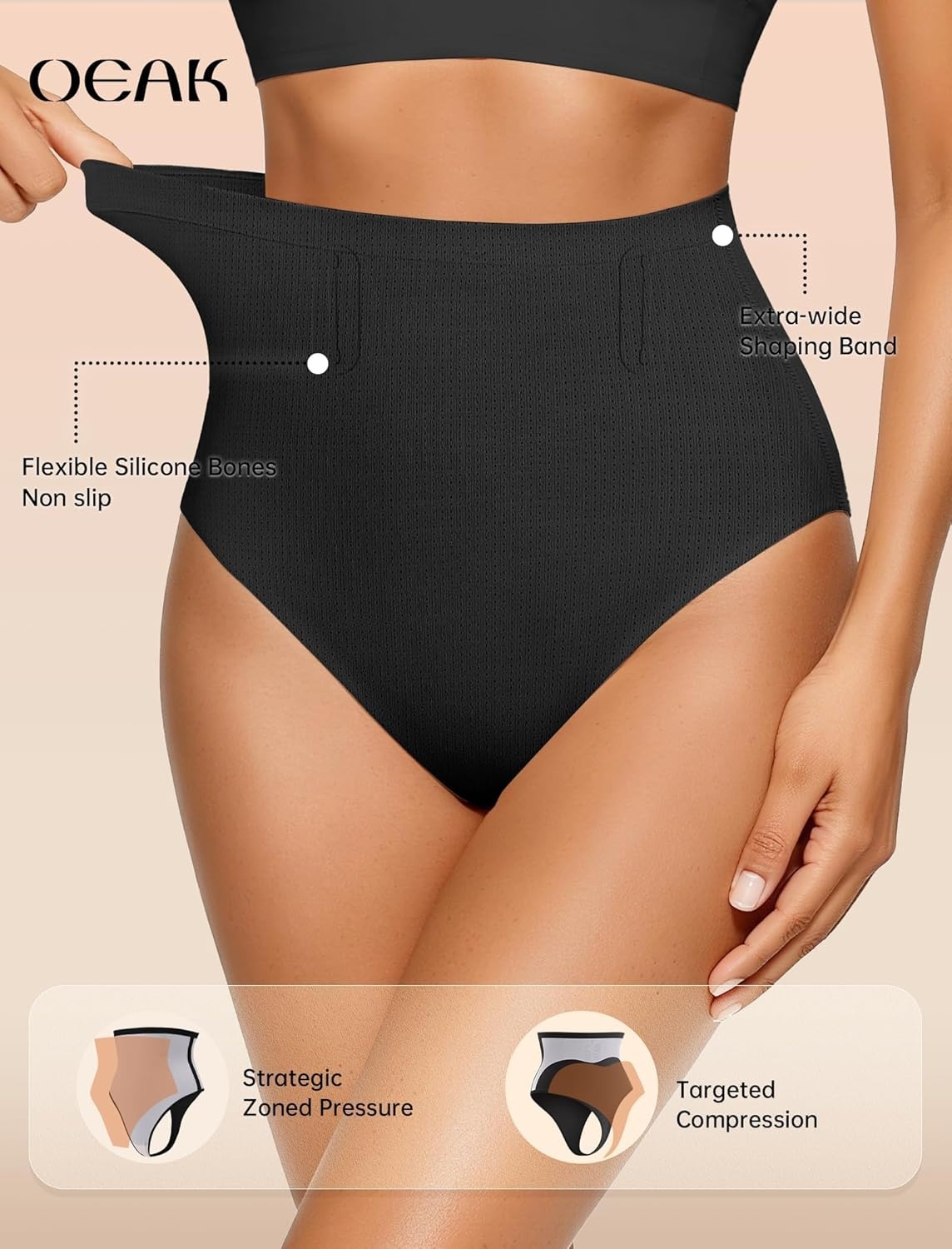 image:imageOEAK Tummy Control Shapewear for Women Seamless Girdle High Waisted Body Shaper Underwear Panty Smooth Under Dress ShapewearBlack