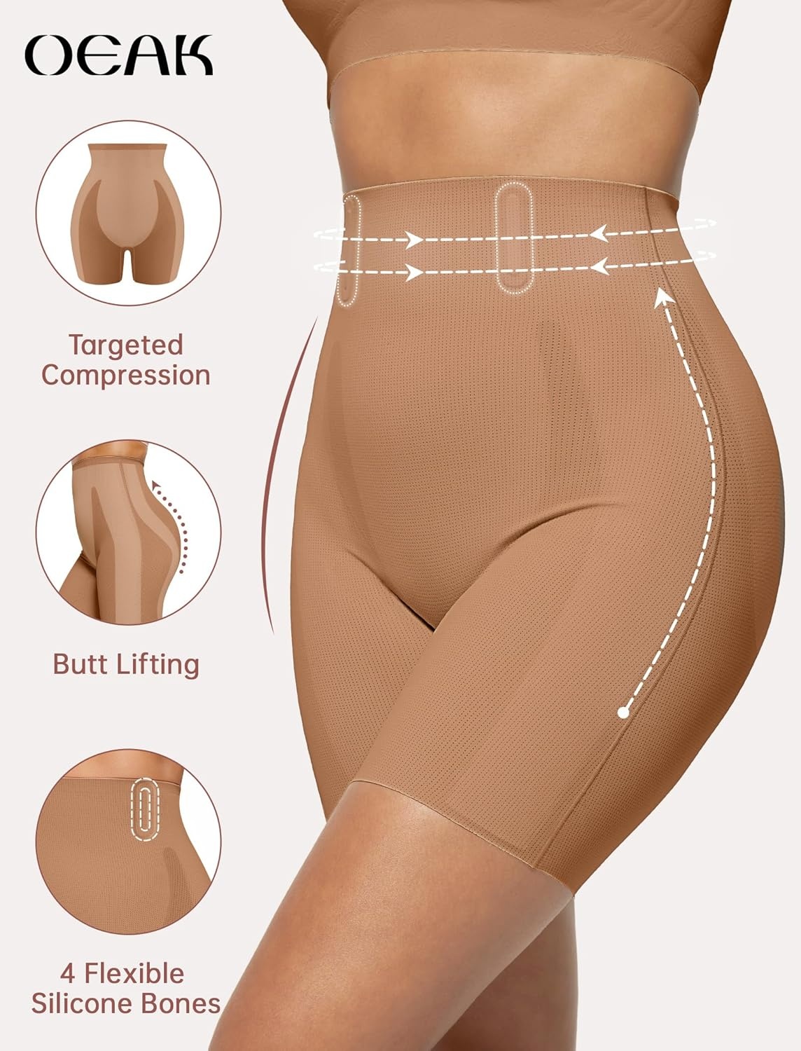 image:imageOEAK Tummy Control Shapewear for Women Seamless Girdle High Waisted Body Shaper Underwear Panty Smooth Under Dress ShapewearCoffee