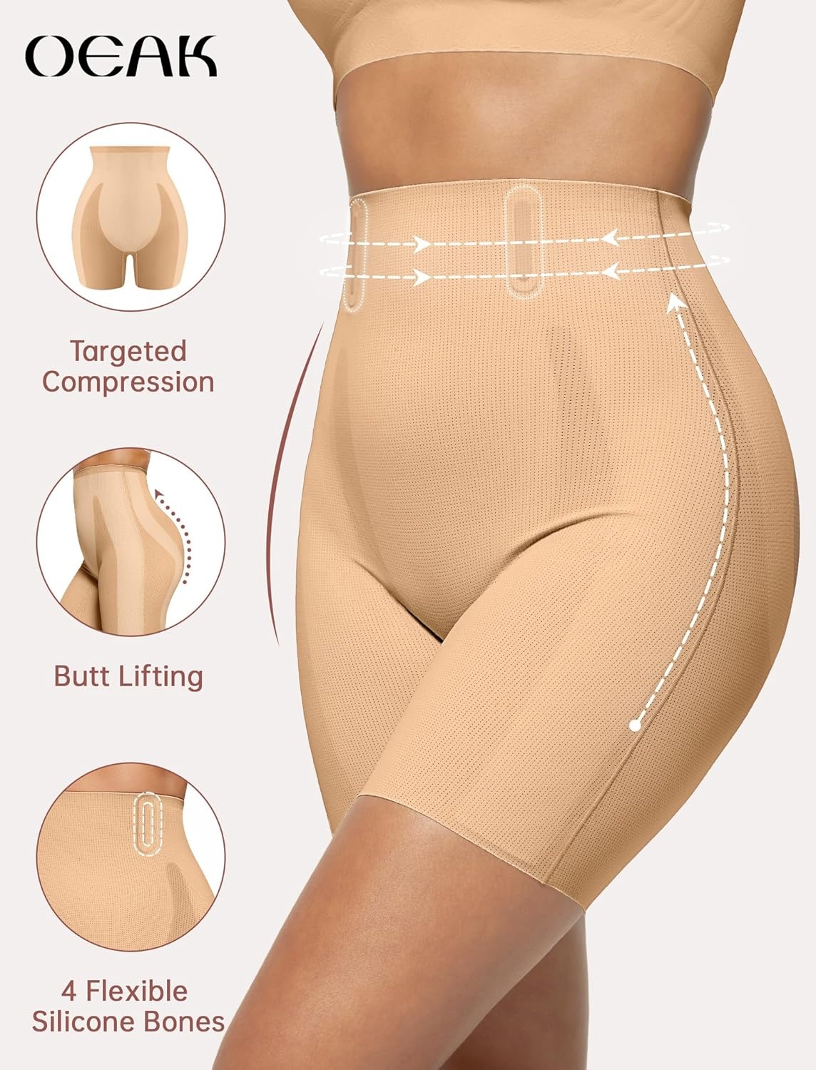 image:imageOEAK Tummy Control Shapewear for Women Seamless Girdle High Waisted Body Shaper Underwear Panty Smooth Under Dress ShapewearSand