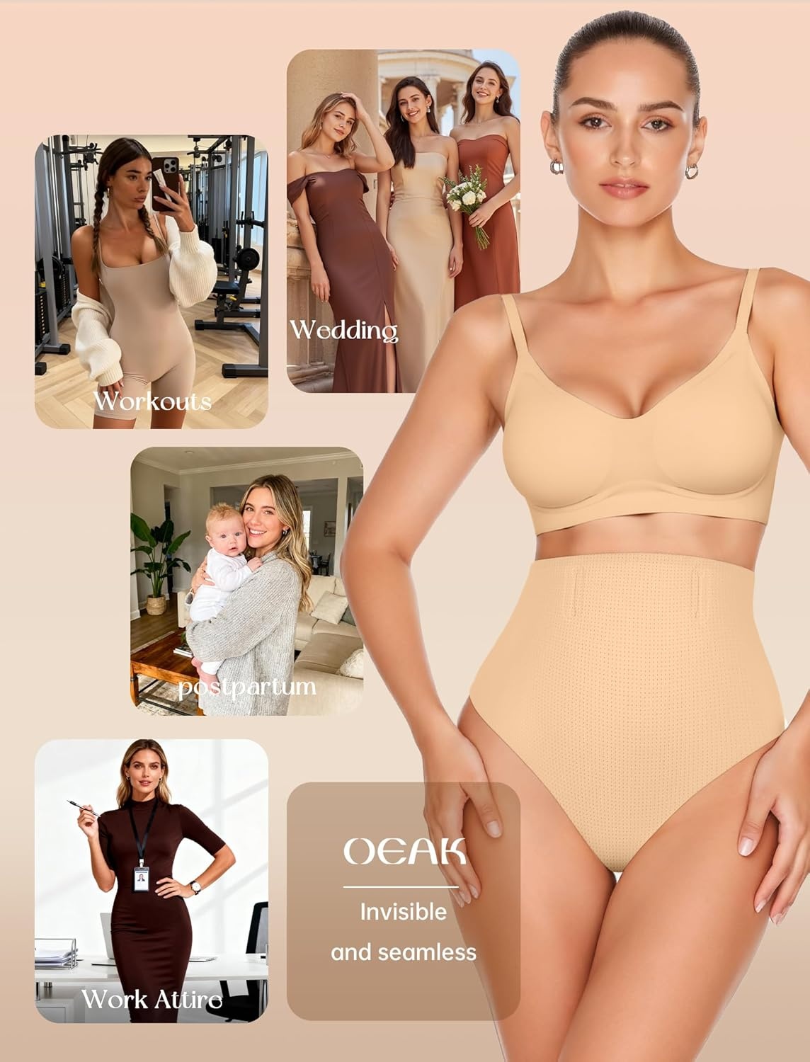 image:imageOEAK Tummy Control Shapewear for Women Seamless Girdle High Waisted Body Shaper Underwear Panty Smooth Under Dress ShapewearSand