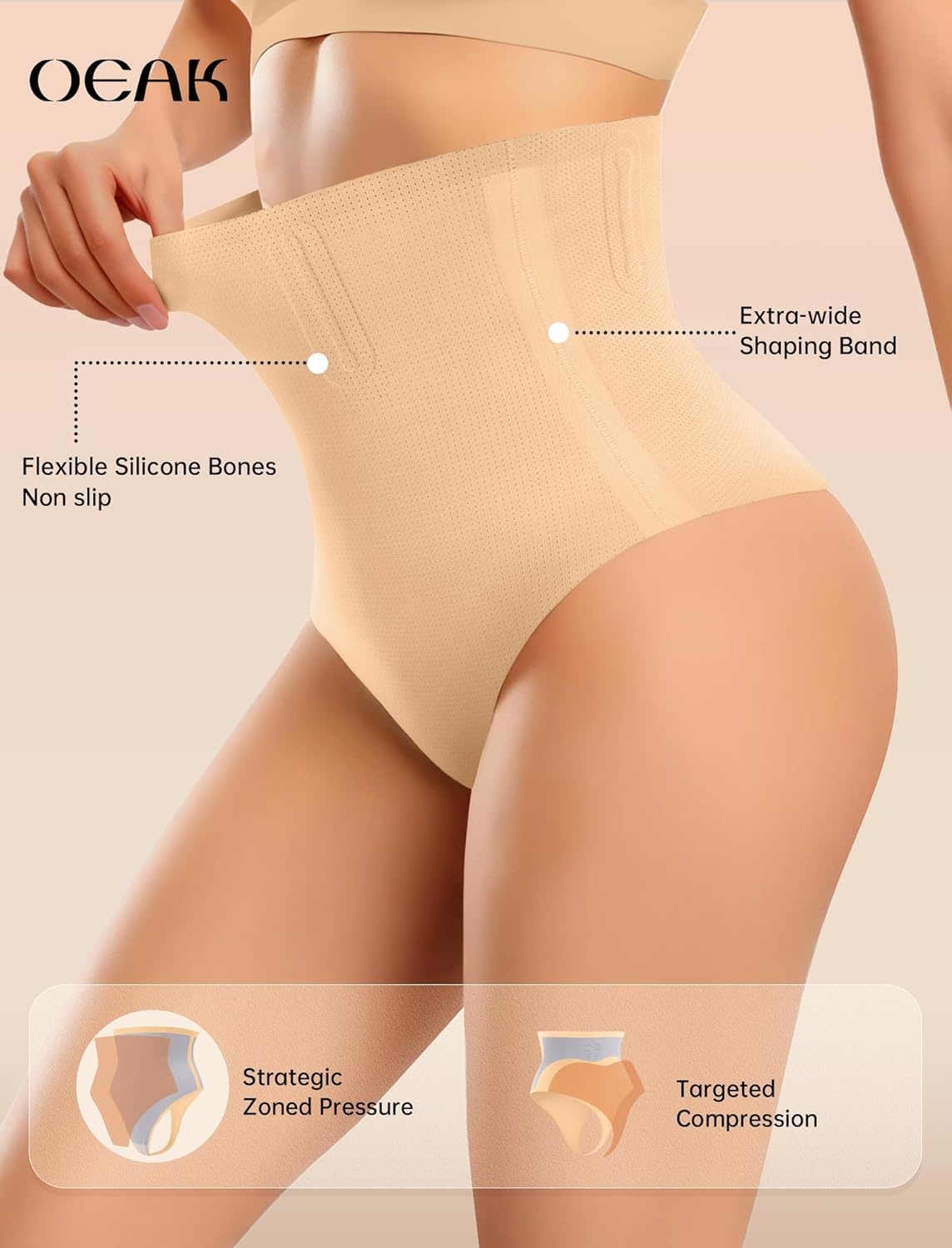 image:imageOEAK Tummy Control Shapewear for Women Seamless Girdle High Waisted Body Shaper Underwear Panty Smooth Under Dress ShapewearSand