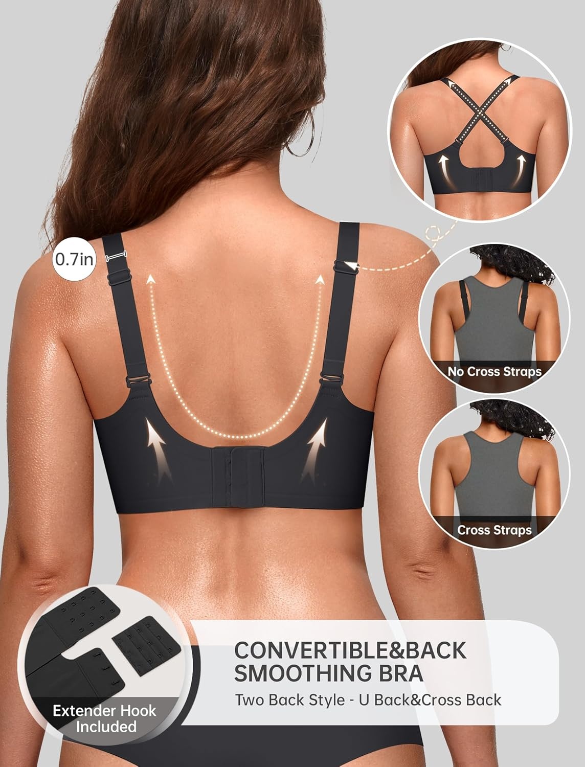 image:imageOEAK Women Jelly Bras No Underwire Scalloped Push Up Buttery Soft Tshirt Bra Seamless Full Coverage Convertible Everyday BraBlack