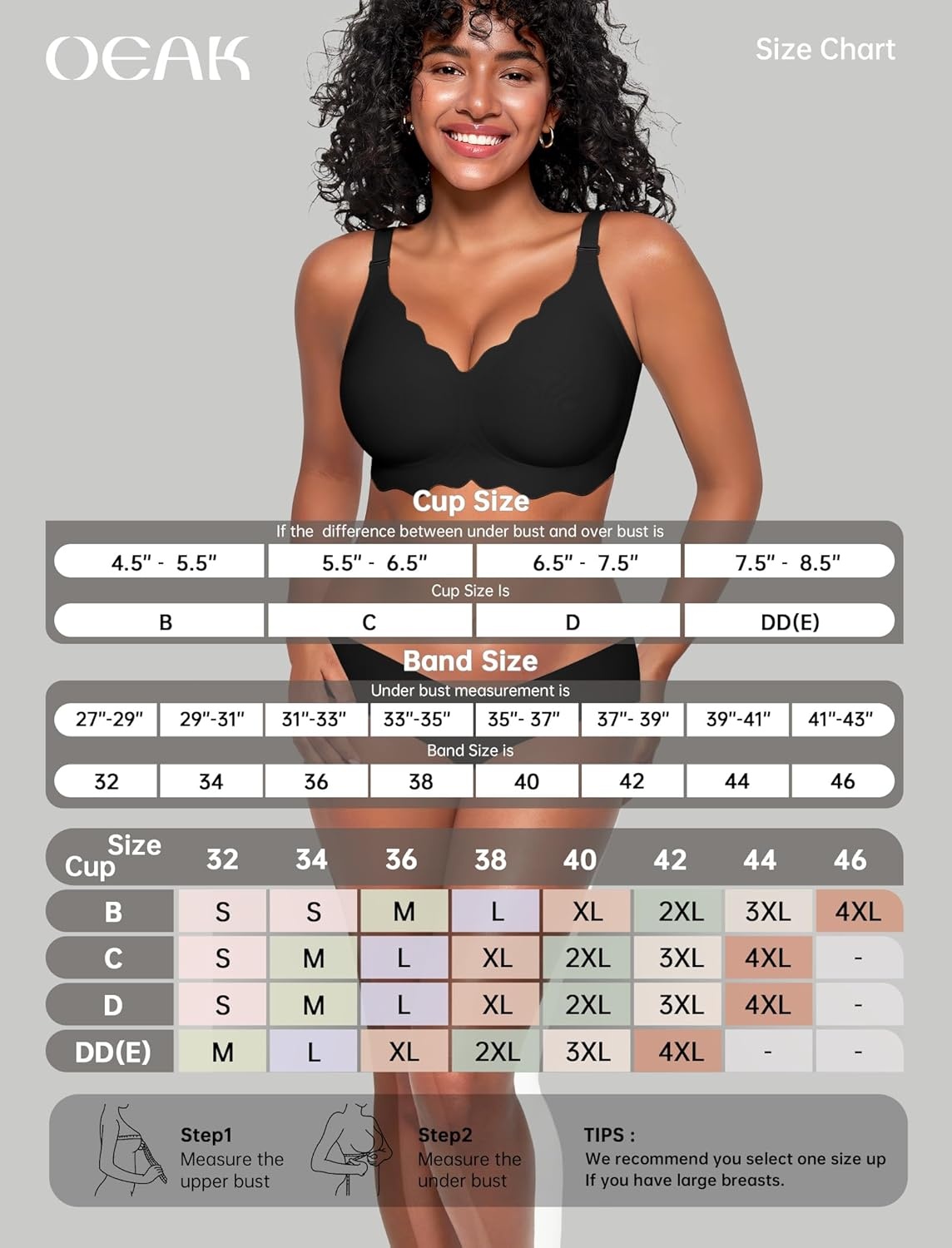 image:imageOEAK Women Jelly Bras No Underwire Scalloped Push Up Buttery Soft Tshirt Bra Seamless Full Coverage Convertible Everyday BraBlack