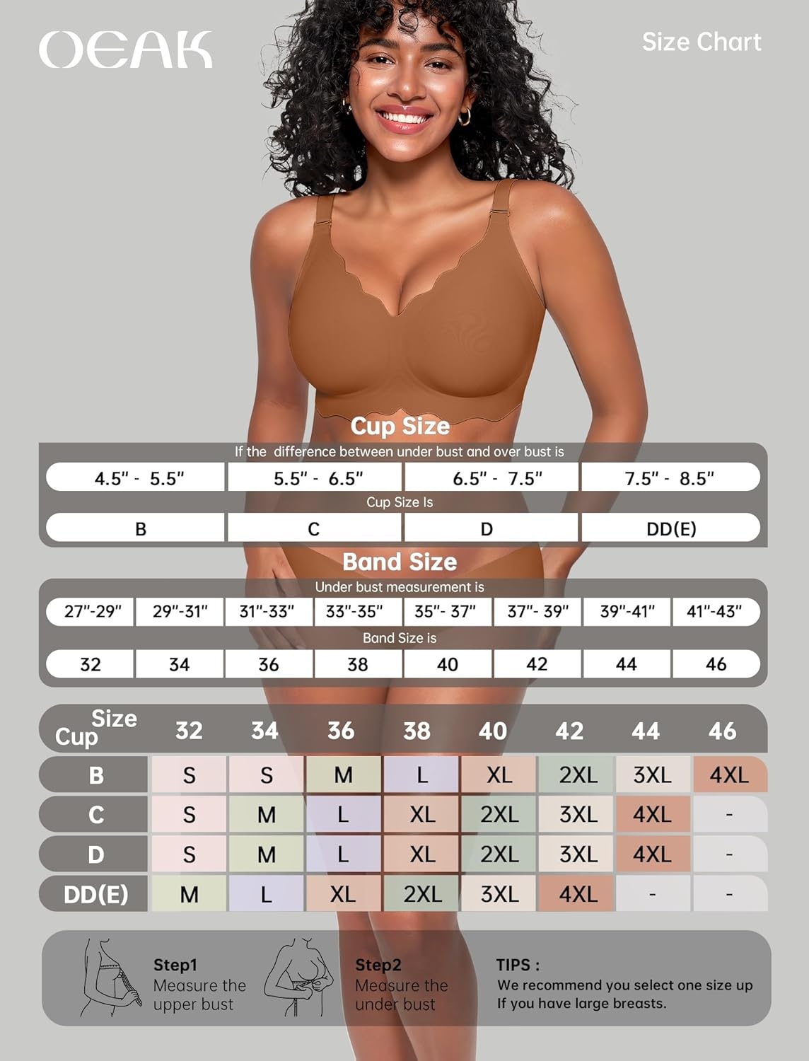 image:imageOEAK Women Jelly Bras No Underwire Scalloped Push Up Buttery Soft Tshirt Bra Seamless Full Coverage Convertible Everyday BraCoffee