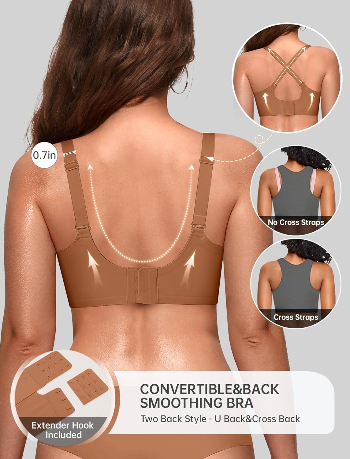 image:imageOEAK Women Jelly Bras No Underwire Scalloped Push Up Buttery Soft Tshirt Bra Seamless Full Coverage Convertible Everyday BraCoffee