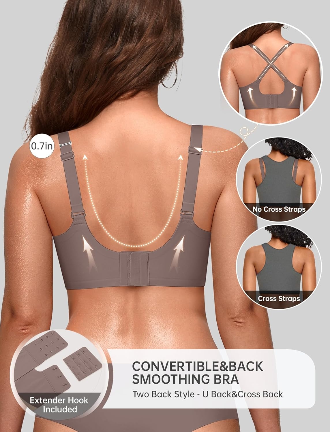 image:imageOEAK Women Jelly Bras No Underwire Scalloped Push Up Buttery Soft Tshirt Bra Seamless Full Coverage Convertible Everyday BraGrey