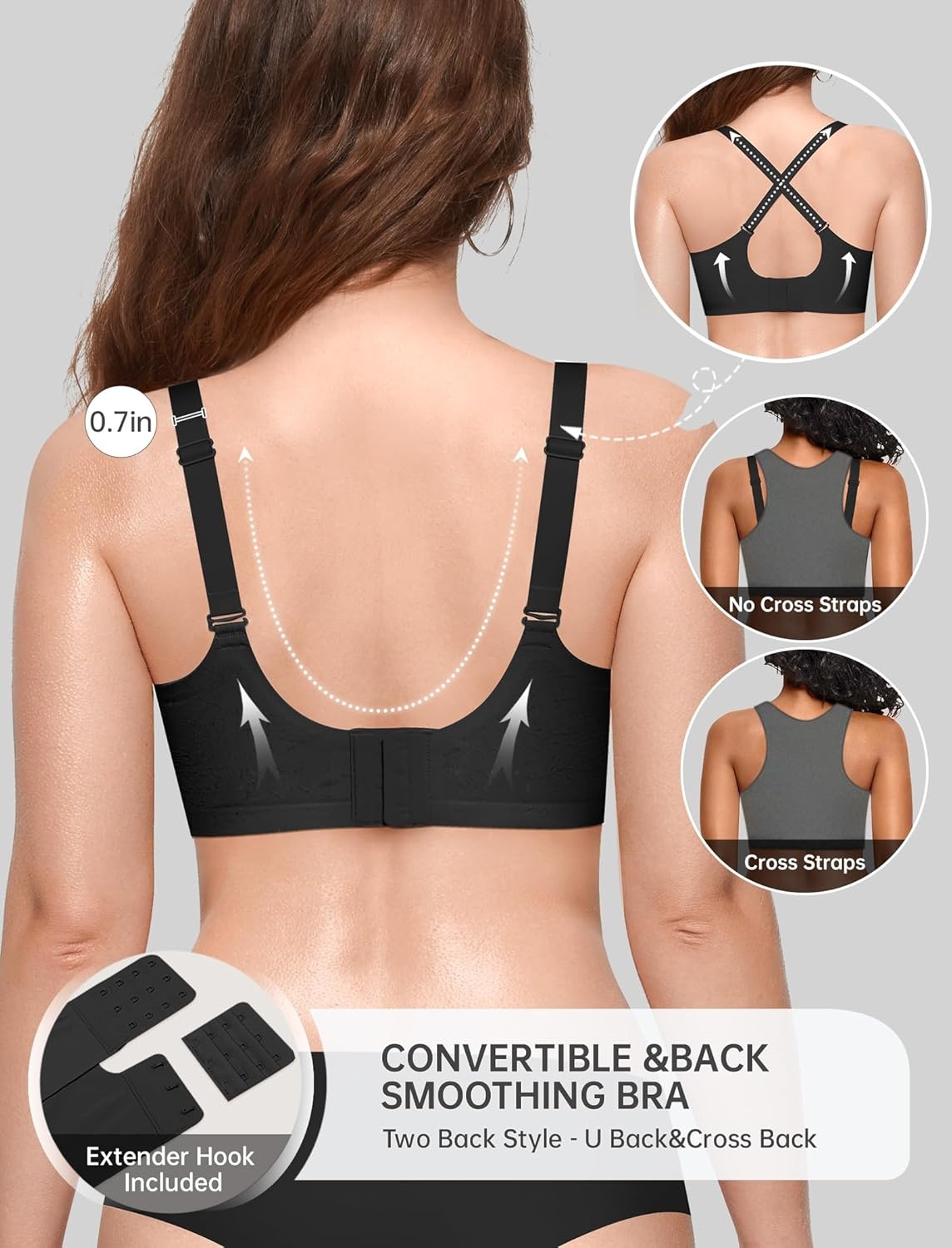 image:imageOEAK Women Jelly Bras No Underwire Scalloped Push Up Buttery Soft Tshirt Bra Seamless Full Coverage Convertible Everyday BraJacquard Black