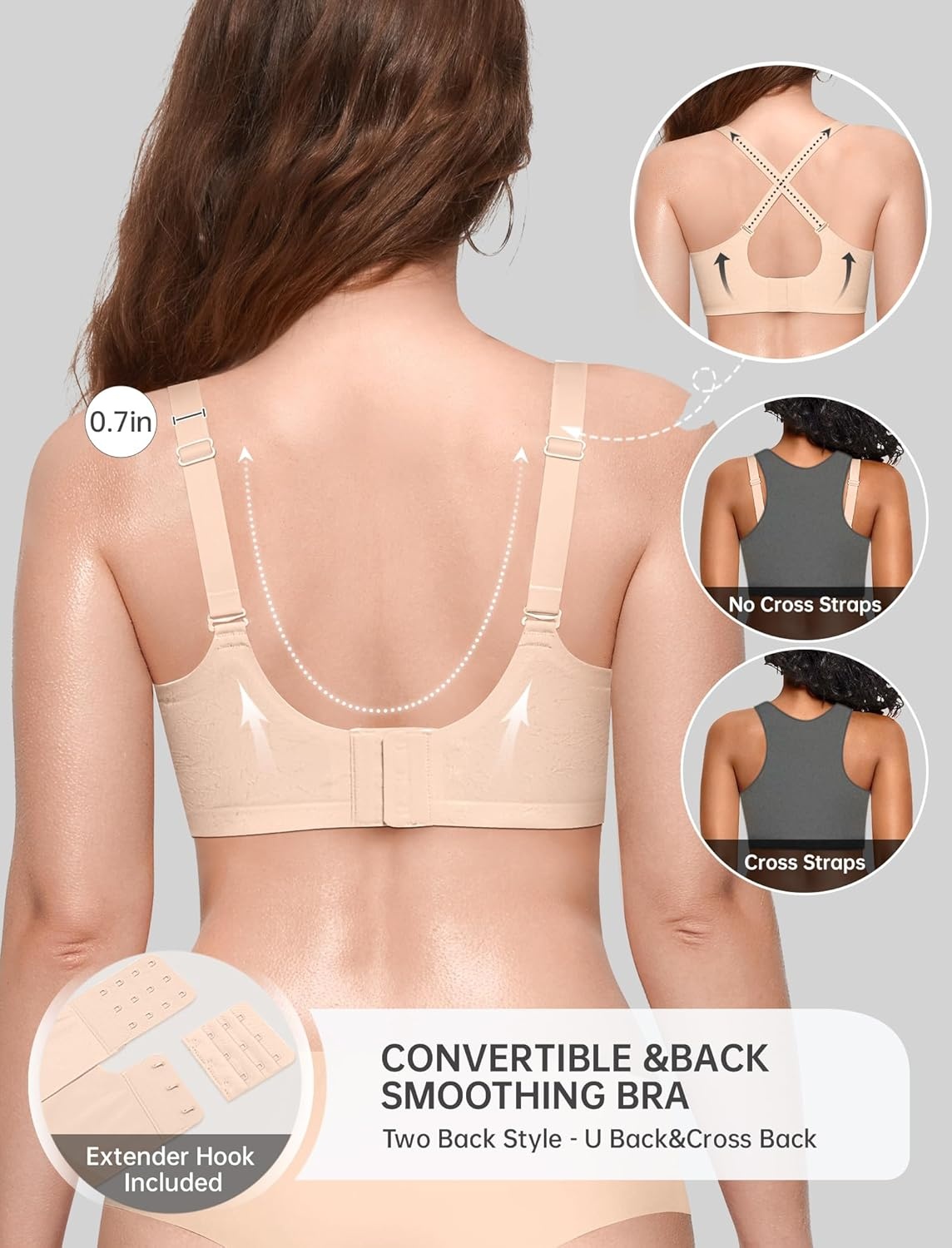 image:imageOEAK Women Jelly Bras No Underwire Scalloped Push Up Buttery Soft Tshirt Bra Seamless Full Coverage Convertible Everyday BraJacquard Nude