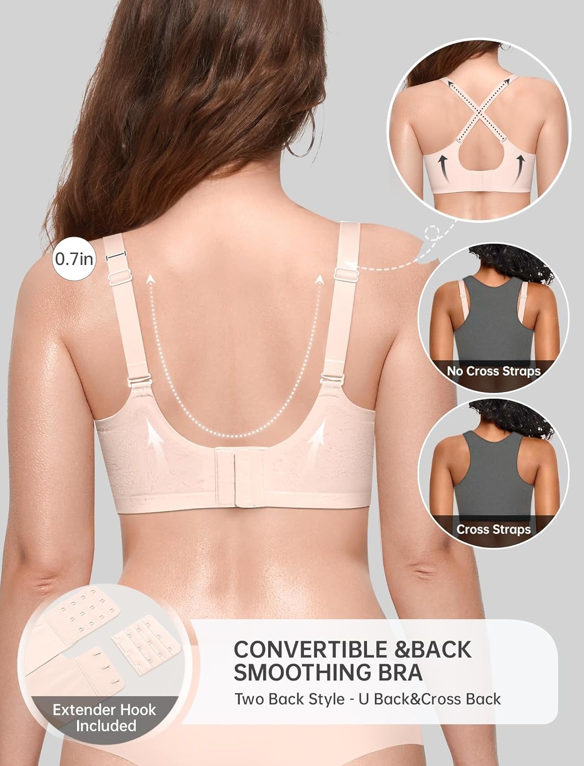 image:imageOEAK Women Jelly Bras No Underwire Scalloped Push Up Buttery Soft Tshirt Bra Seamless Full Coverage Convertible Everyday BraJacquard Pink