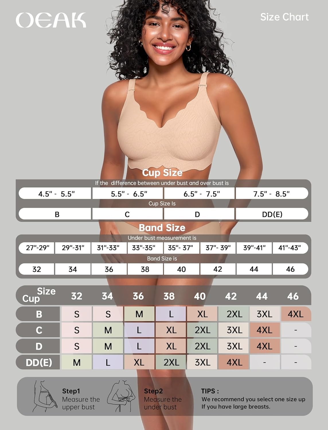 image:imageOEAK Women Jelly Bras No Underwire Scalloped Push Up Buttery Soft Tshirt Bra Seamless Full Coverage Convertible Everyday BraJacquard Skin