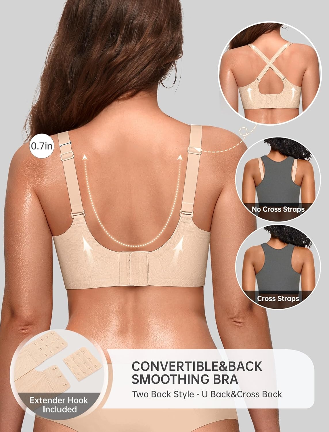image:imageOEAK Women Jelly Bras No Underwire Scalloped Push Up Buttery Soft Tshirt Bra Seamless Full Coverage Convertible Everyday BraJacquard Skin