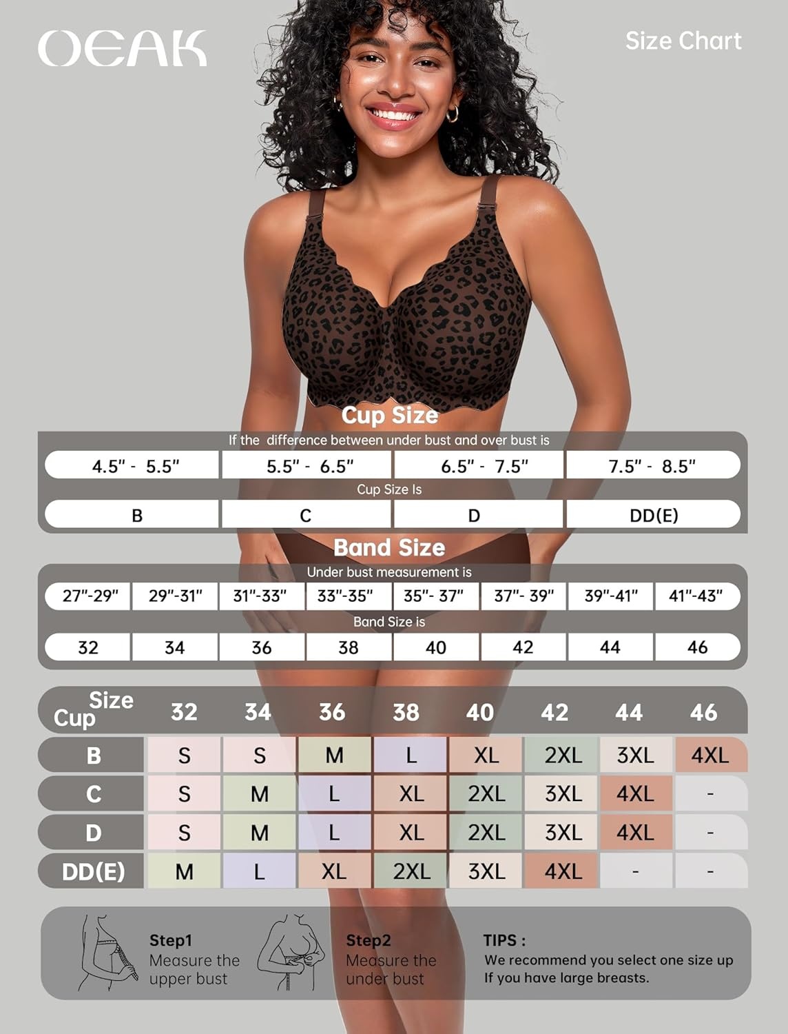 image:imageOEAK Women Jelly Bras No Underwire Scalloped Push Up Buttery Soft Tshirt Bra Seamless Full Coverage Convertible Everyday BraLeopard Coffee