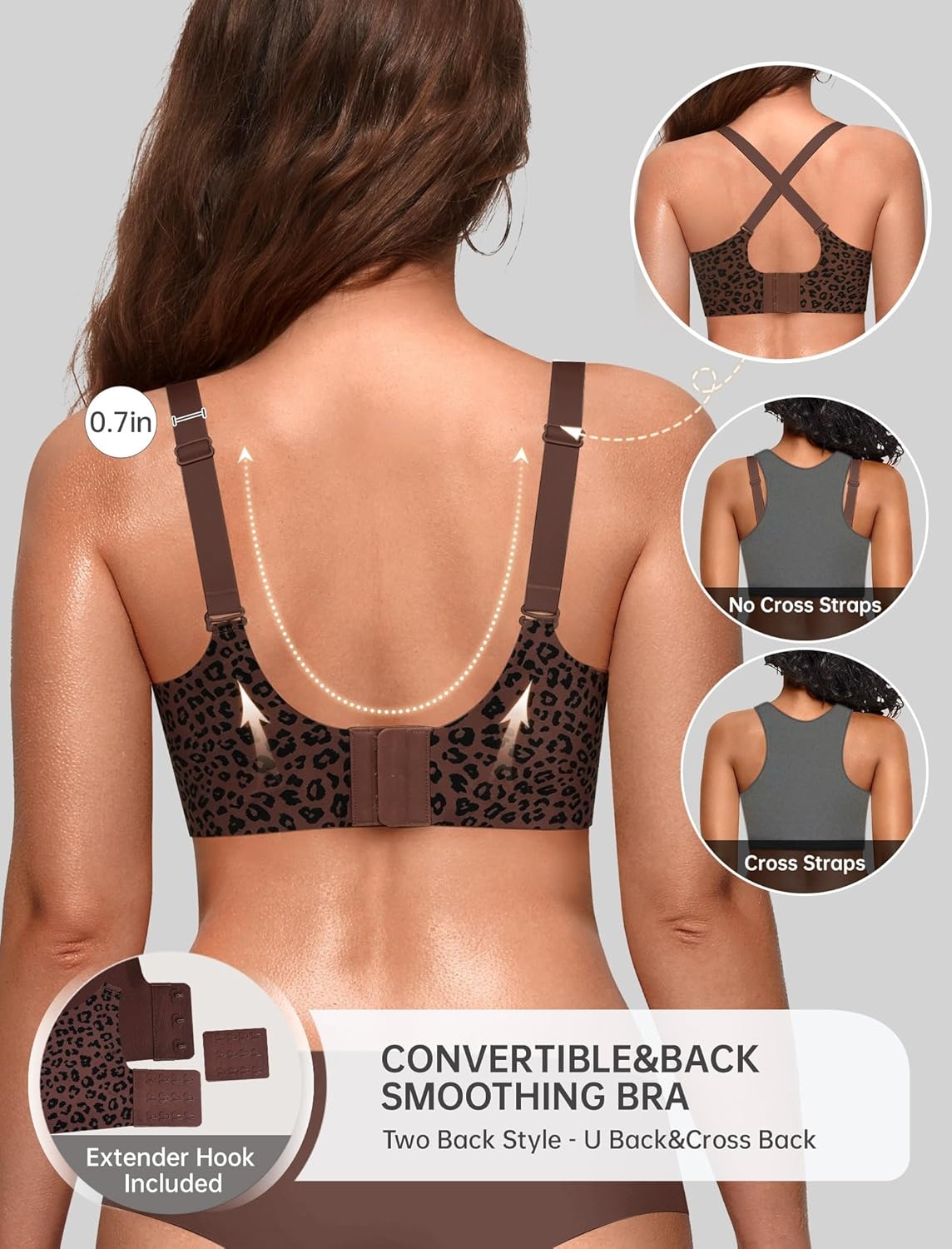image:imageOEAK Women Jelly Bras No Underwire Scalloped Push Up Buttery Soft Tshirt Bra Seamless Full Coverage Convertible Everyday BraLeopard Coffee