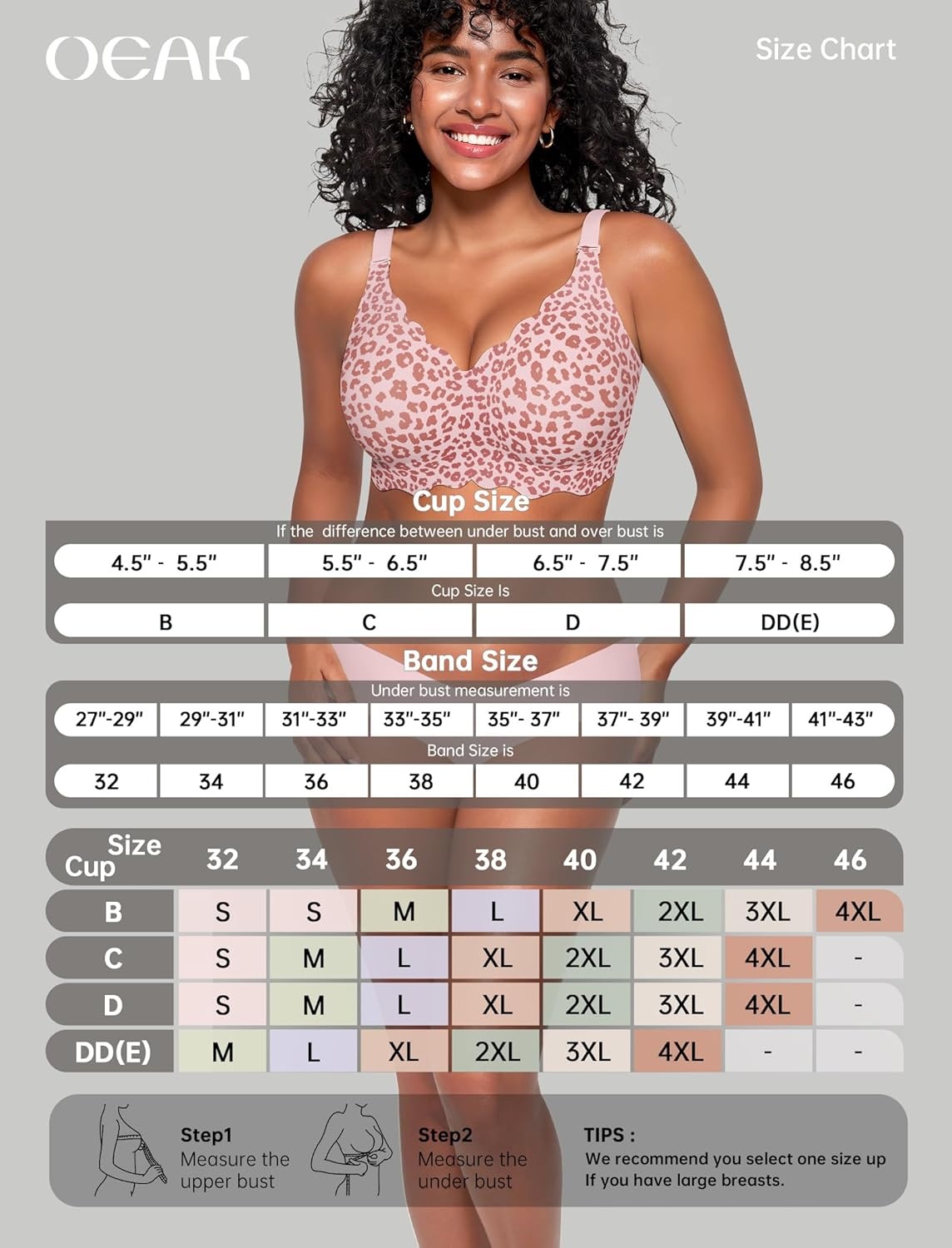 image:imageOEAK Women Jelly Bras No Underwire Scalloped Push Up Buttery Soft Tshirt Bra Seamless Full Coverage Convertible Everyday BraLeopard Pink