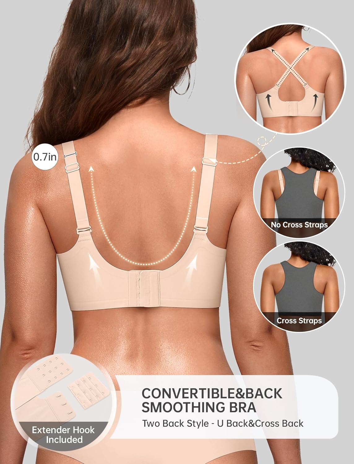 image:imageOEAK Women Jelly Bras No Underwire Scalloped Push Up Buttery Soft Tshirt Bra Seamless Full Coverage Convertible Everyday BraNude