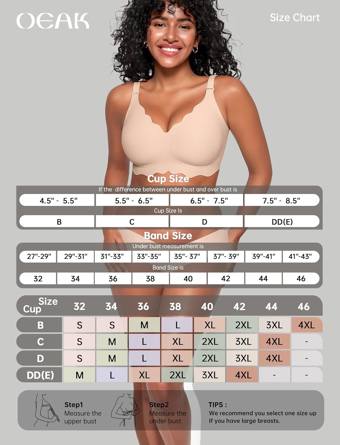 image:imageOEAK Women Jelly Bras No Underwire Scalloped Push Up Buttery Soft Tshirt Bra Seamless Full Coverage Convertible Everyday BraNude