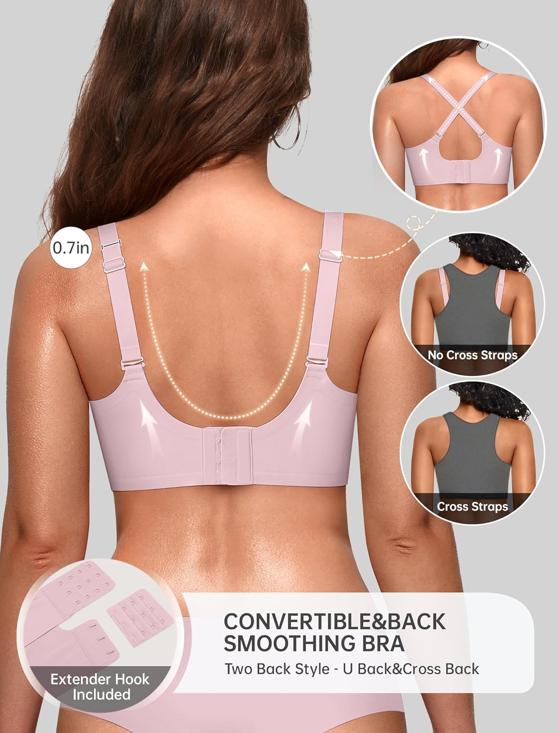 image:imageOEAK Women Jelly Bras No Underwire Scalloped Push Up Buttery Soft Tshirt Bra Seamless Full Coverage Convertible Everyday BraPink