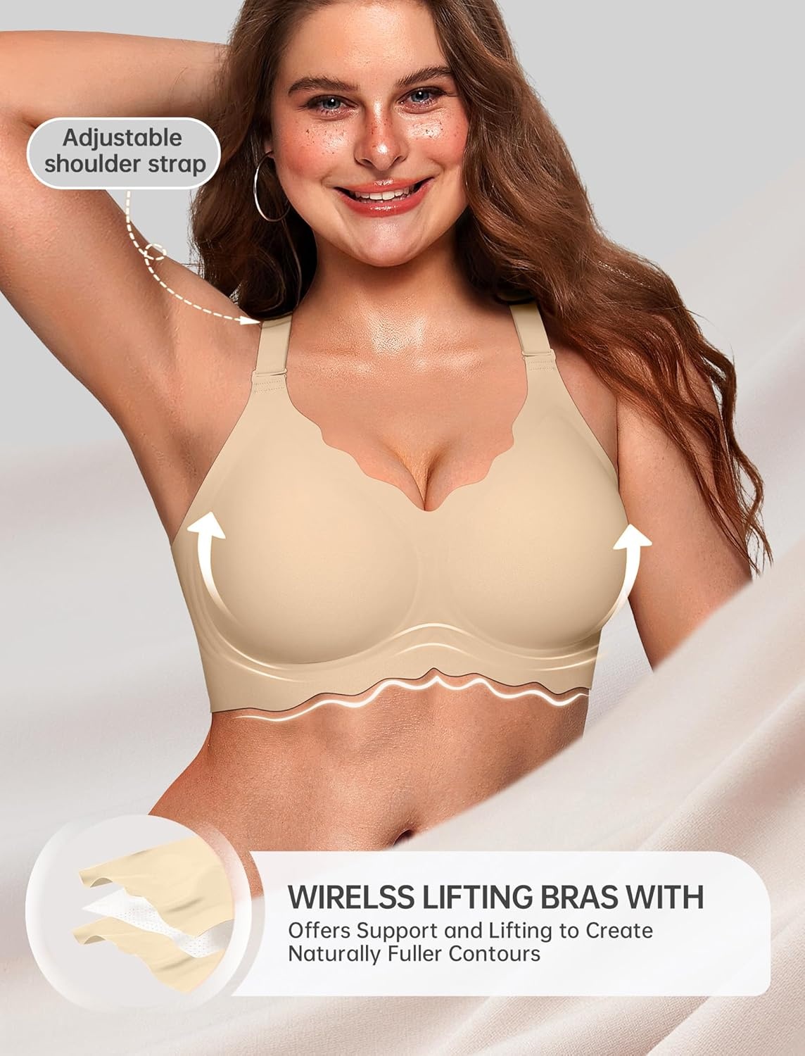image:imageOEAK Women Jelly Bras No Underwire Scalloped Push Up Buttery Soft Tshirt Bra Seamless Full Coverage Convertible Everyday BraSemolina