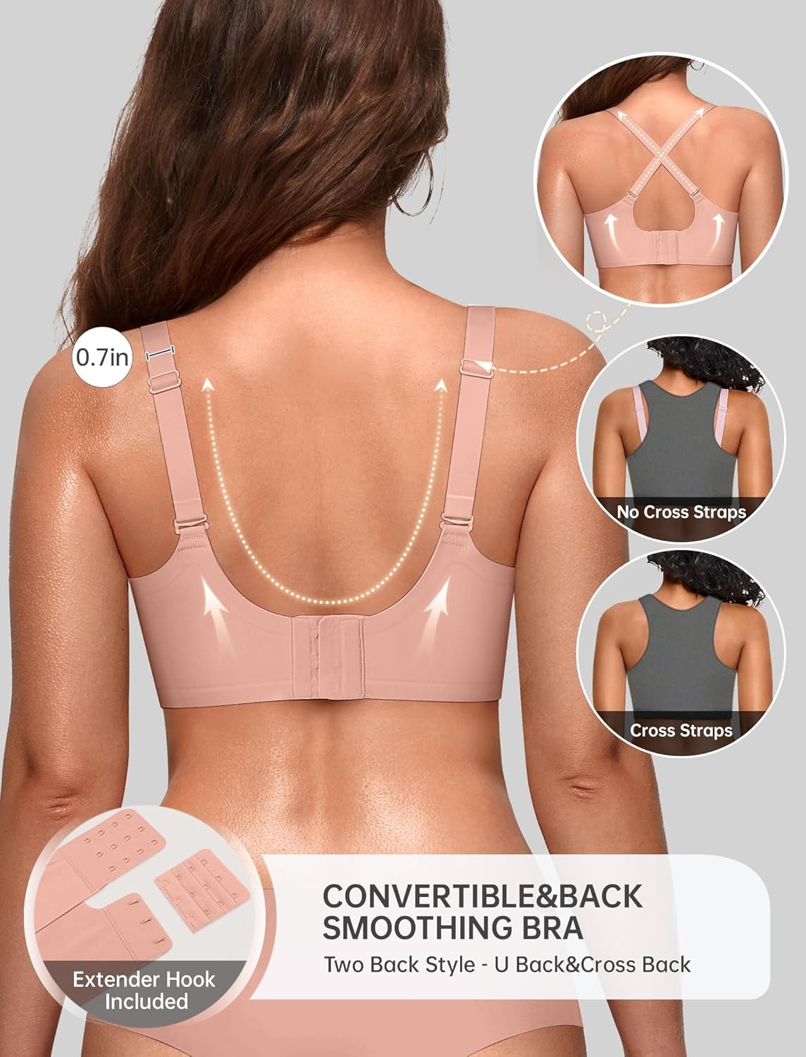 image:imageOEAK Women Jelly Bras No Underwire Scalloped Push Up Buttery Soft Tshirt Bra Seamless Full Coverage Convertible Everyday BraTea Red