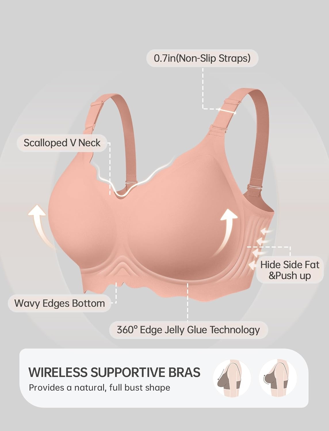 image:imageOEAK Women Jelly Bras No Underwire Scalloped Push Up Buttery Soft Tshirt Bra Seamless Full Coverage Convertible Everyday BraTea Red