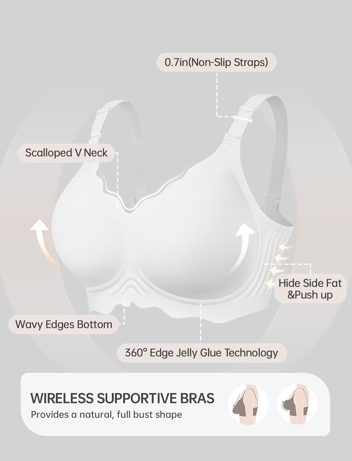 image:imageOEAK Women Jelly Bras No Underwire Scalloped Push Up Buttery Soft Tshirt Bra Seamless Full Coverage Convertible Everyday BraWhite