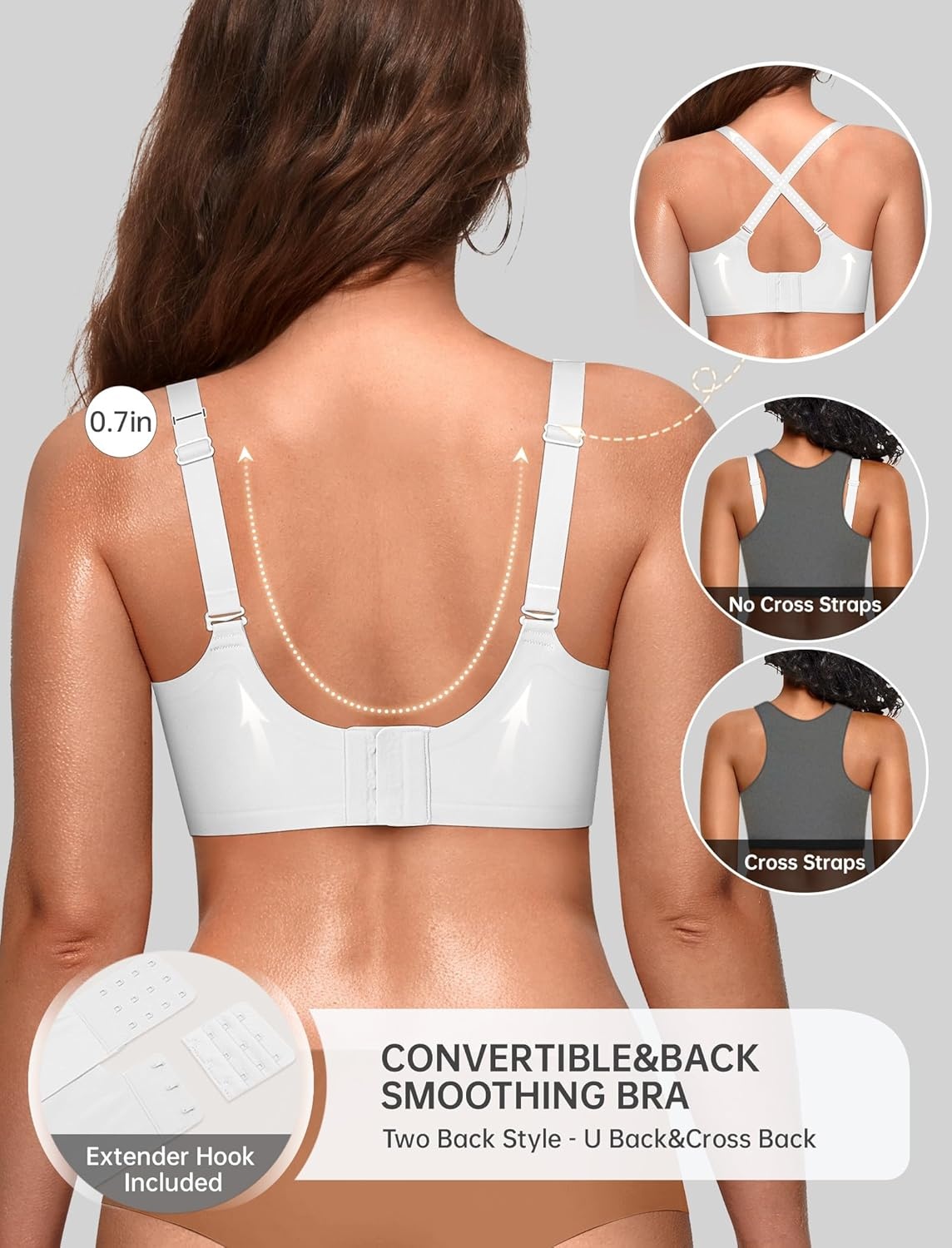 image:imageOEAK Women Jelly Bras No Underwire Scalloped Push Up Buttery Soft Tshirt Bra Seamless Full Coverage Convertible Everyday BraWhite