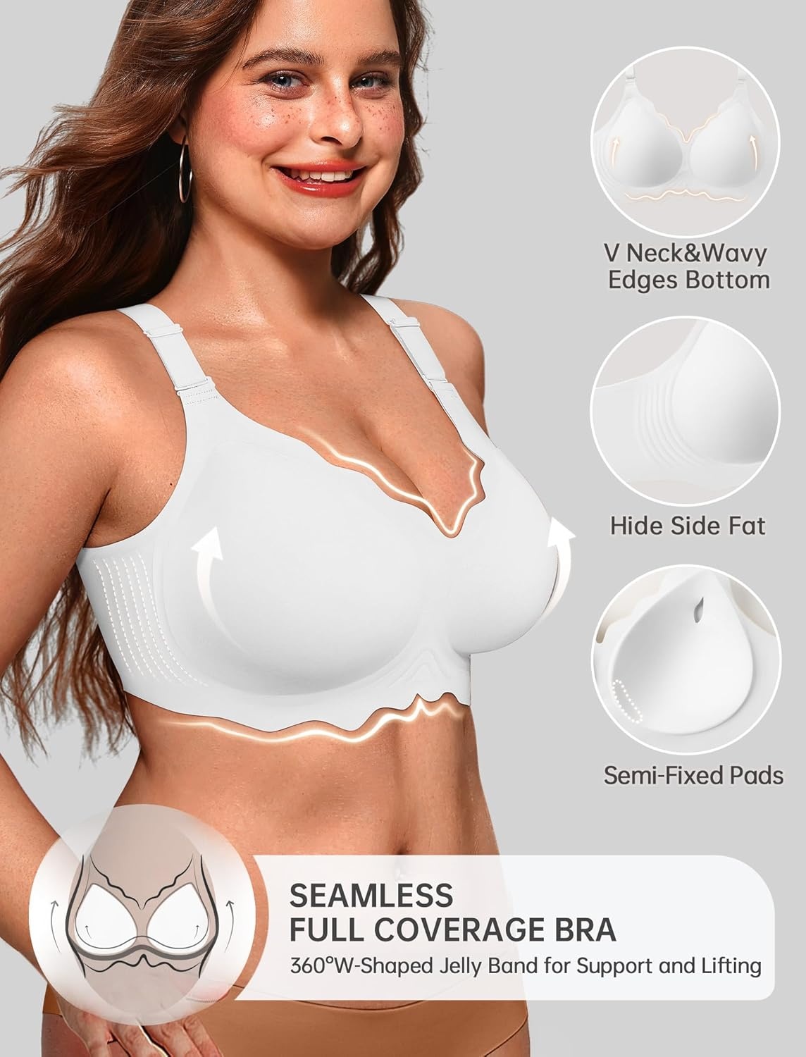 image:imageOEAK Women Jelly Bras No Underwire Scalloped Push Up Buttery Soft Tshirt Bra Seamless Full Coverage Convertible Everyday BraWhite