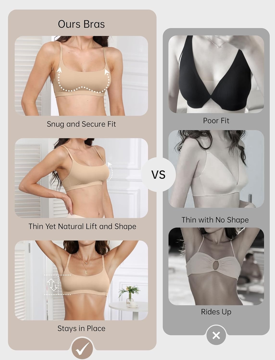 image:imageOEAK Womens Comfortable Bras No Underwire Cami Bra Seamless Unlined Bralettes Scoop Neck Unpadded Everyday Sports Tshirt BraBeige
