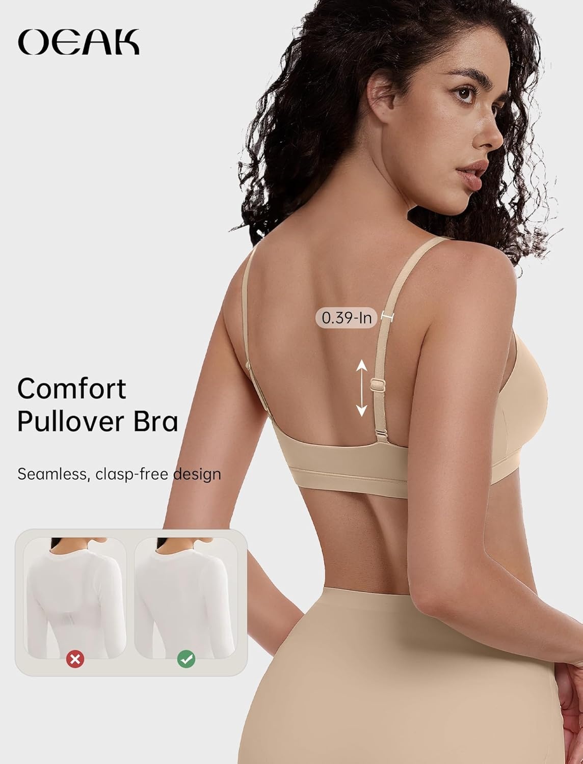 image:imageOEAK Womens Comfortable Bras No Underwire Cami Bra Seamless Unlined Bralettes Scoop Neck Unpadded Everyday Sports Tshirt BraBeige