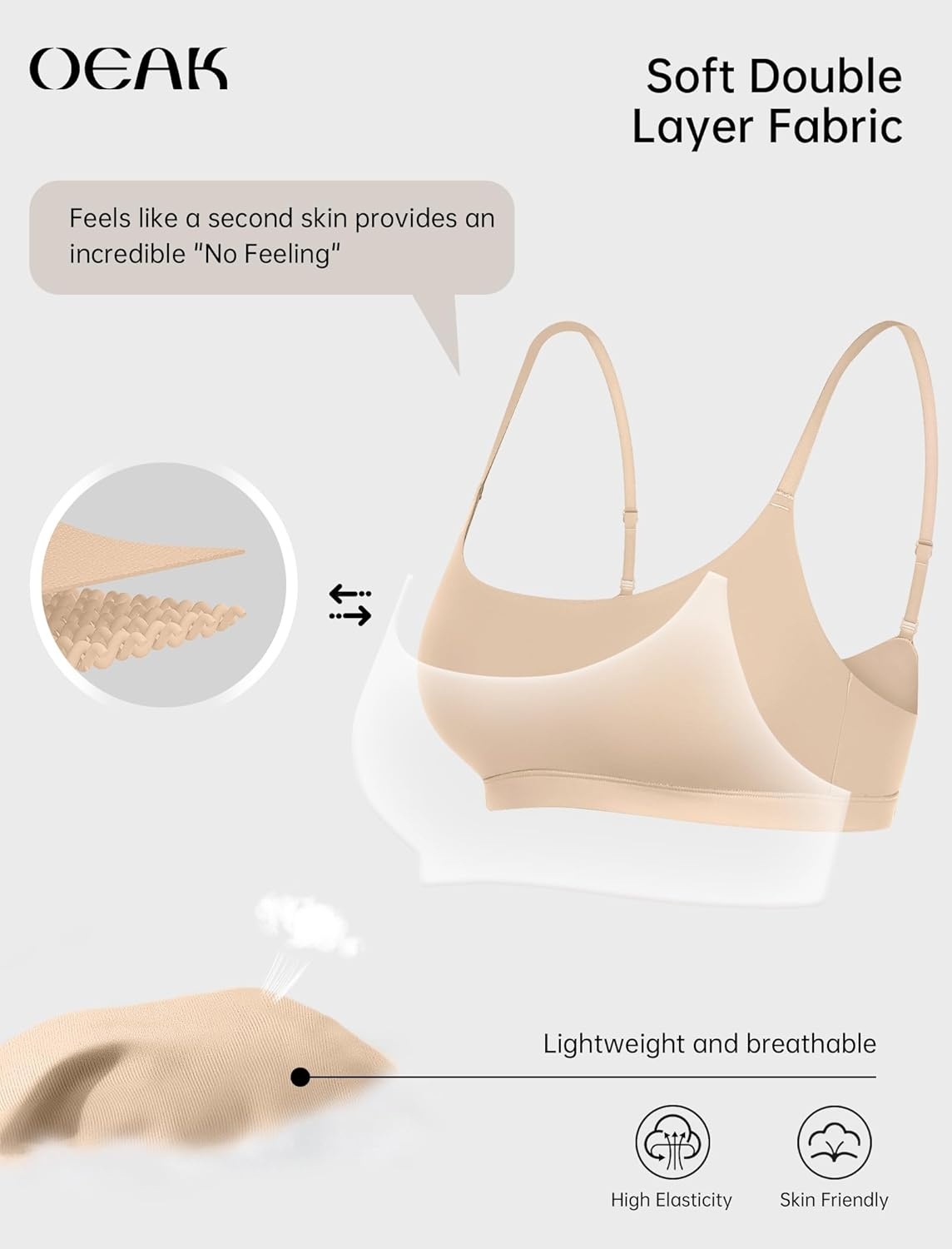 image:imageOEAK Womens Comfortable Bras No Underwire Cami Bra Seamless Unlined Bralettes Scoop Neck Unpadded Everyday Sports Tshirt BraBeige