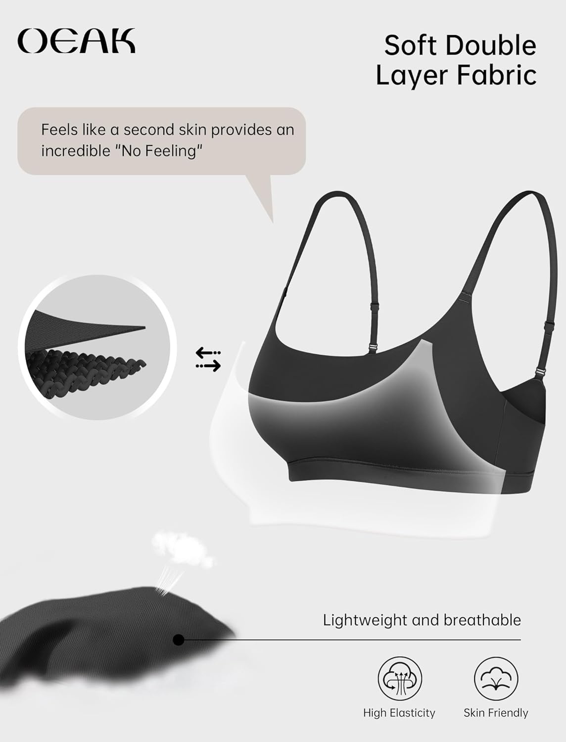 image:imageOEAK Womens Comfortable Bras No Underwire Cami Bra Seamless Unlined Bralettes Scoop Neck Unpadded Everyday Sports Tshirt BraBlack