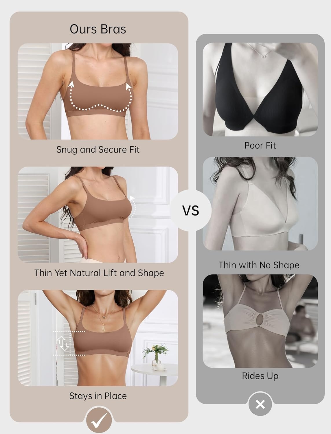 image:imageOEAK Womens Comfortable Bras No Underwire Cami Bra Seamless Unlined Bralettes Scoop Neck Unpadded Everyday Sports Tshirt BraLatte