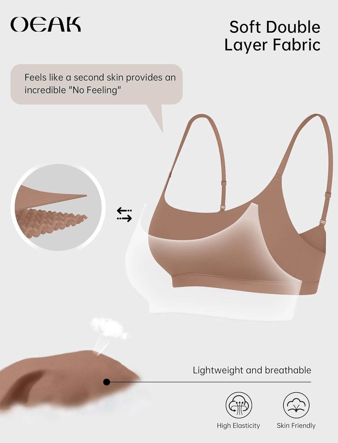 image:imageOEAK Womens Comfortable Bras No Underwire Cami Bra Seamless Unlined Bralettes Scoop Neck Unpadded Everyday Sports Tshirt BraLatte
