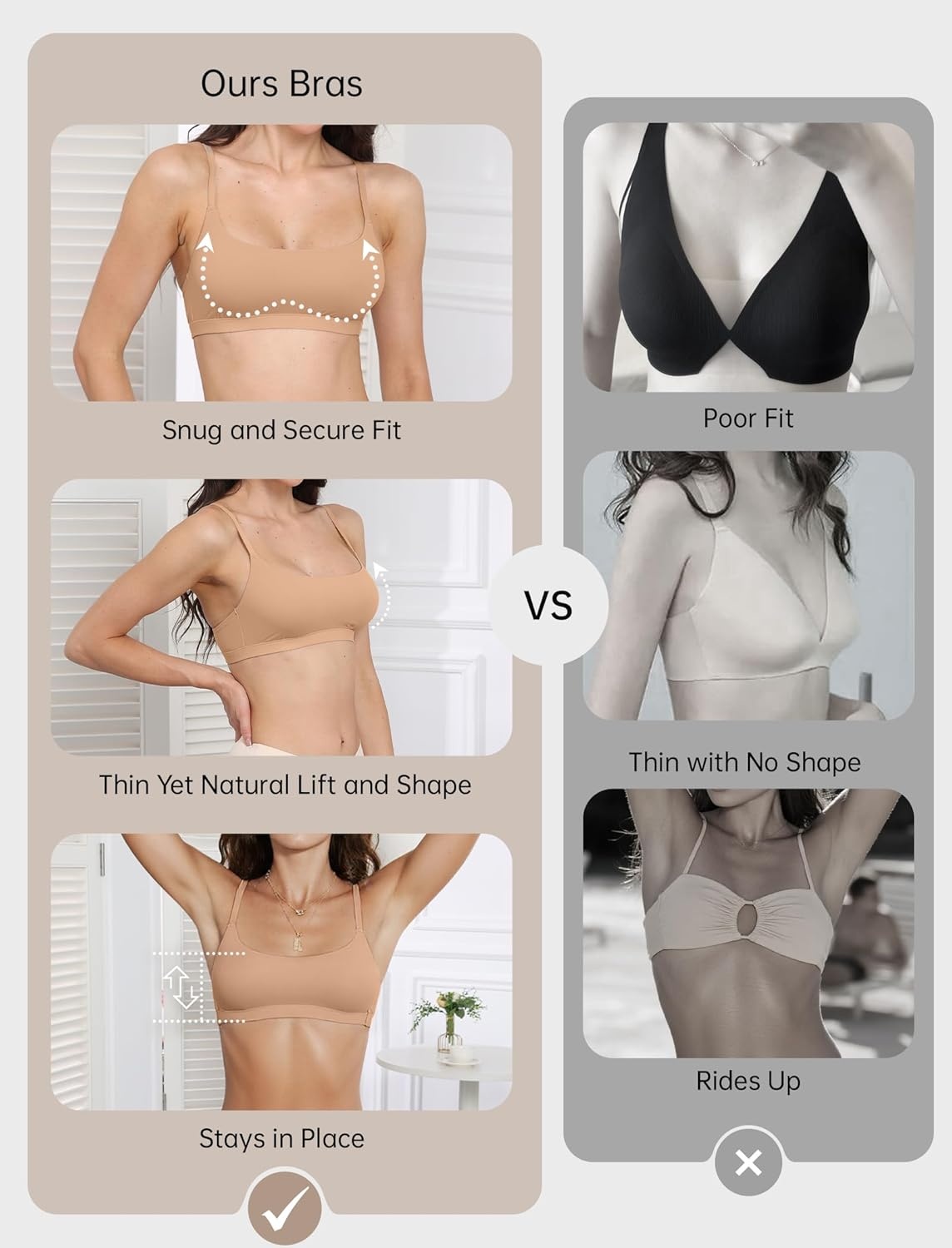 image:imageOEAK Womens Comfortable Bras No Underwire Cami Bra Seamless Unlined Bralettes Scoop Neck Unpadded Everyday Sports Tshirt BraNude