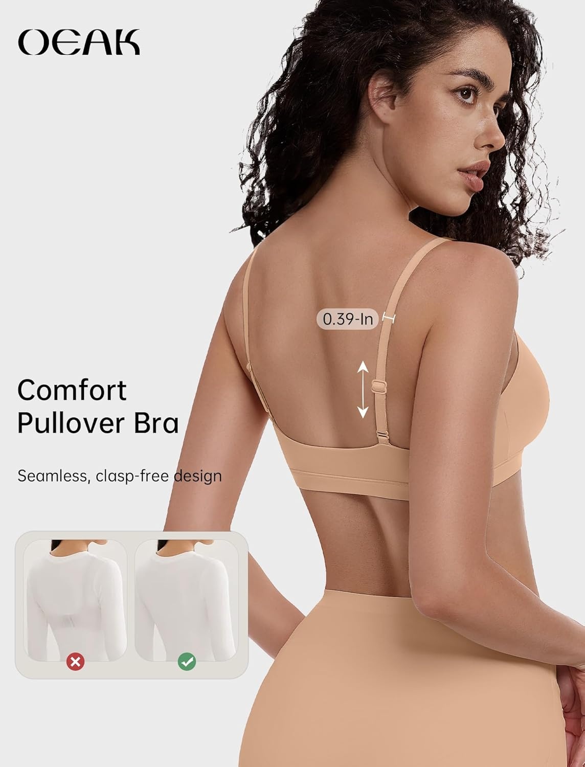 image:imageOEAK Womens Comfortable Bras No Underwire Cami Bra Seamless Unlined Bralettes Scoop Neck Unpadded Everyday Sports Tshirt BraNude