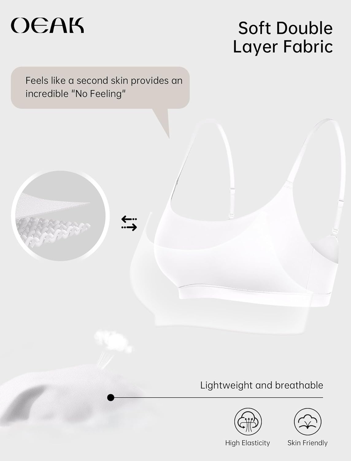 image:imageOEAK Womens Comfortable Bras No Underwire Cami Bra Seamless Unlined Bralettes Scoop Neck Unpadded Everyday Sports Tshirt BraWhite