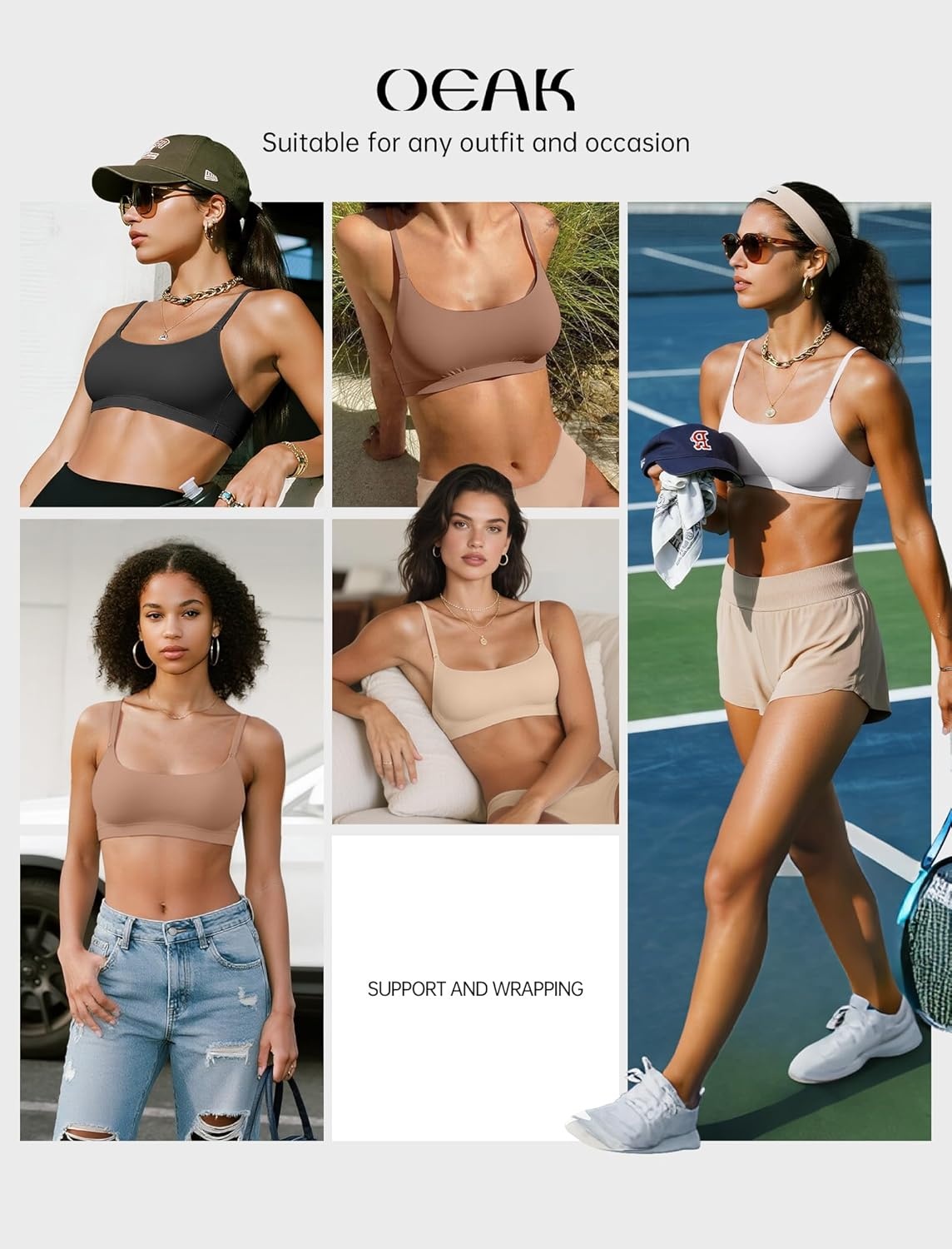 image:imageOEAK Womens Comfortable Bras No Underwire Cami Bra Seamless Unlined Bralettes Scoop Neck Unpadded Everyday Sports Tshirt BraWhite