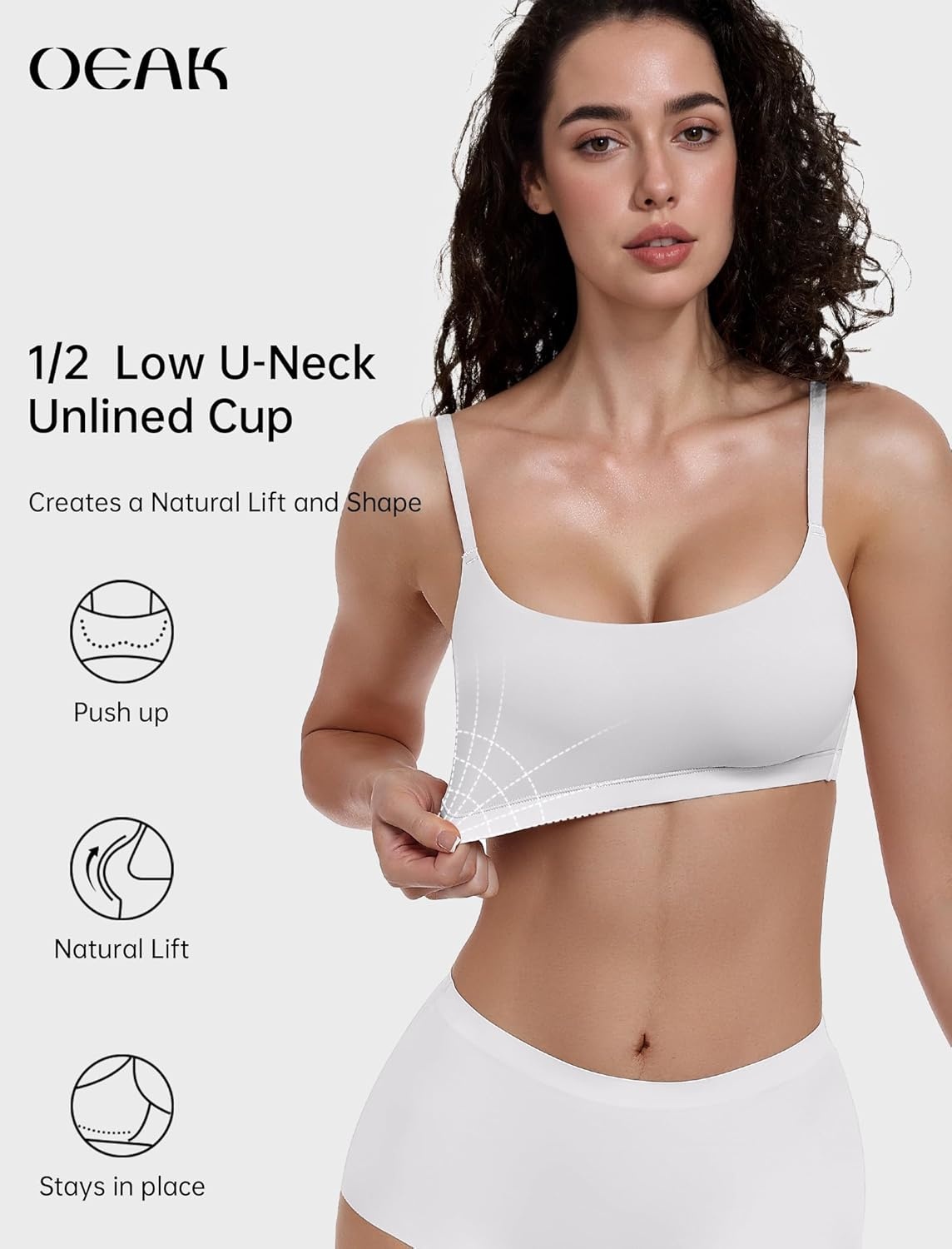image:imageOEAK Womens Comfortable Bras No Underwire Cami Bra Seamless Unlined Bralettes Scoop Neck Unpadded Everyday Sports Tshirt BraWhite