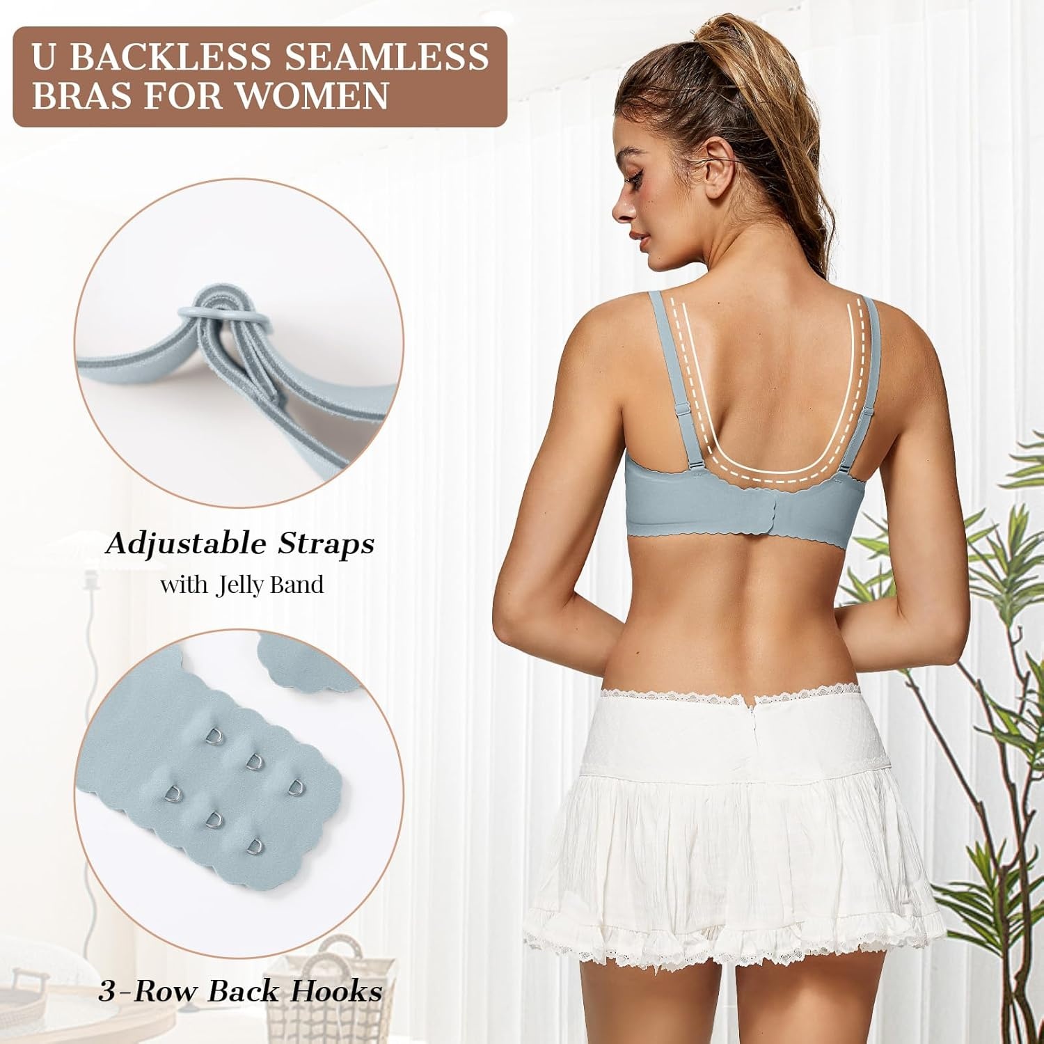 image:imageOEAK Womens Comfortable Bras Wireless Bras Push Up Bralettes Scalloped Mesh Bras Seamless Tshirts Bras Deep V Everyday BrasGreen