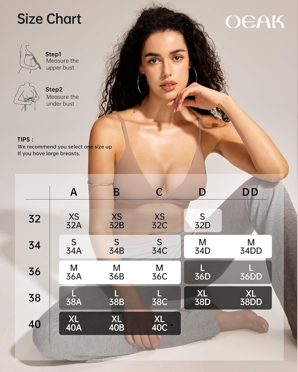 image:imageOEAK Womens Comfortable Triangle Bras No Underwire Sexy Plunge Unlined Bralette Pull On Bra Seamless Everyday Tshirt BrasLatte