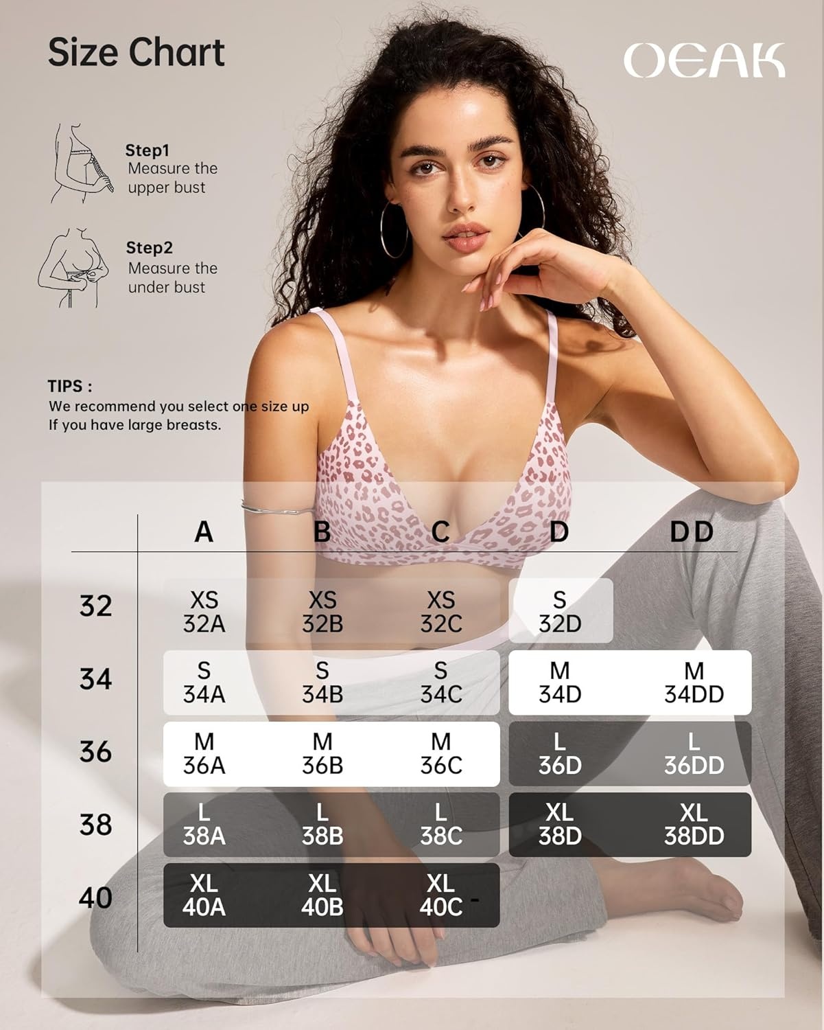 image:imageOEAK Womens Comfortable Triangle Bras No Underwire Sexy Plunge Unlined Bralette Pull On Bra Seamless Everyday Tshirt BrasPink Leopard
