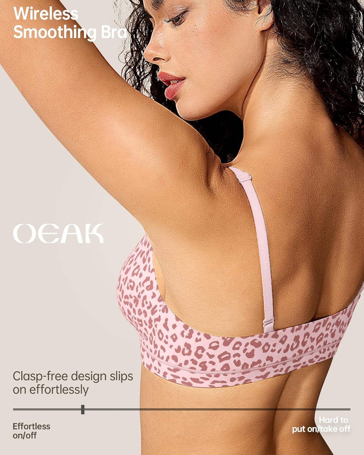 image:imageOEAK Womens Comfortable Triangle Bras No Underwire Sexy Plunge Unlined Bralette Pull On Bra Seamless Everyday Tshirt BrasPink Leopard