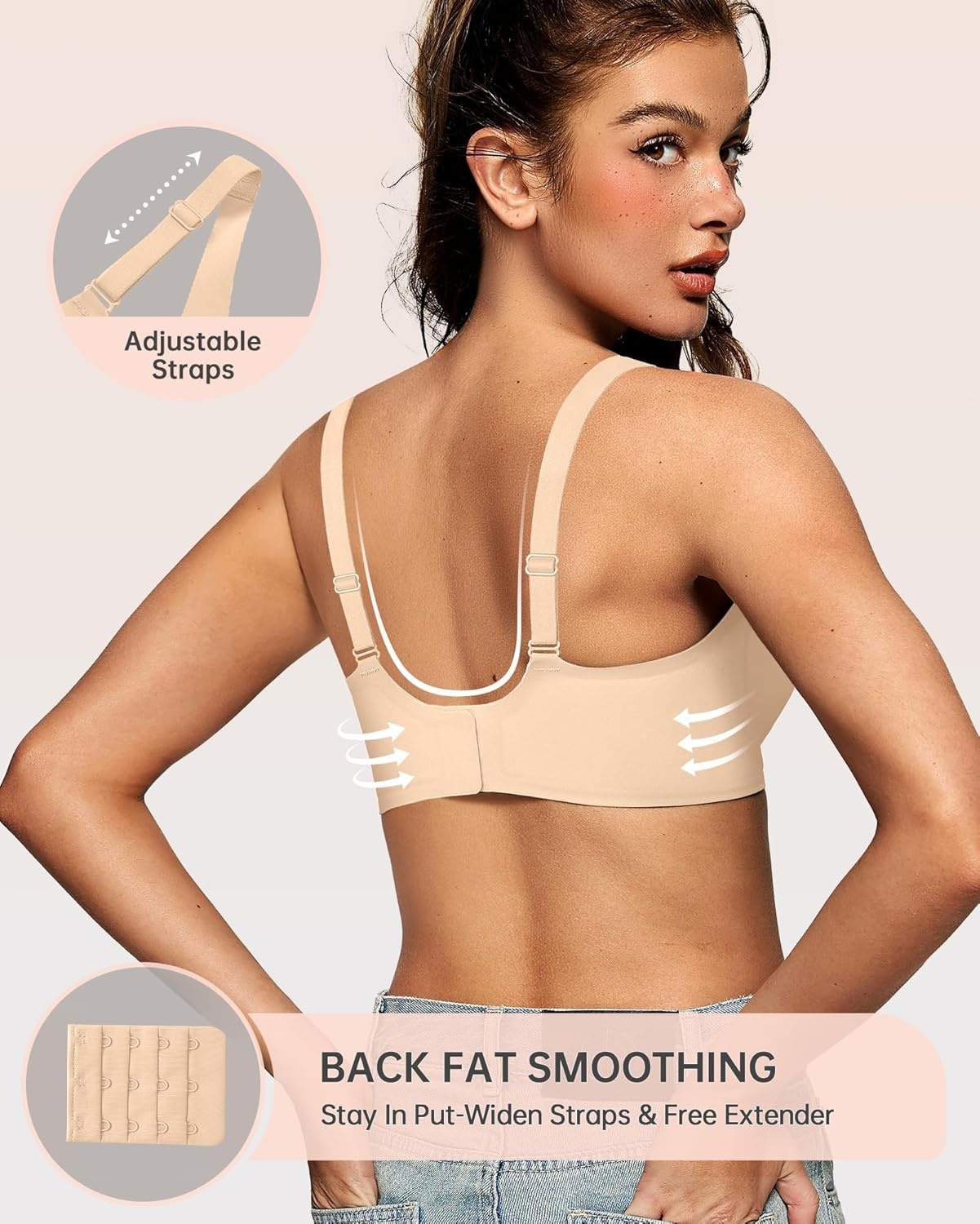 image:imageOEAK Womens Deep V Bras Comfortable Bra Support Push Up Bralettes Low Cut no Underwire Bra Plunge Seamless Tshirts Bras Beige XXL