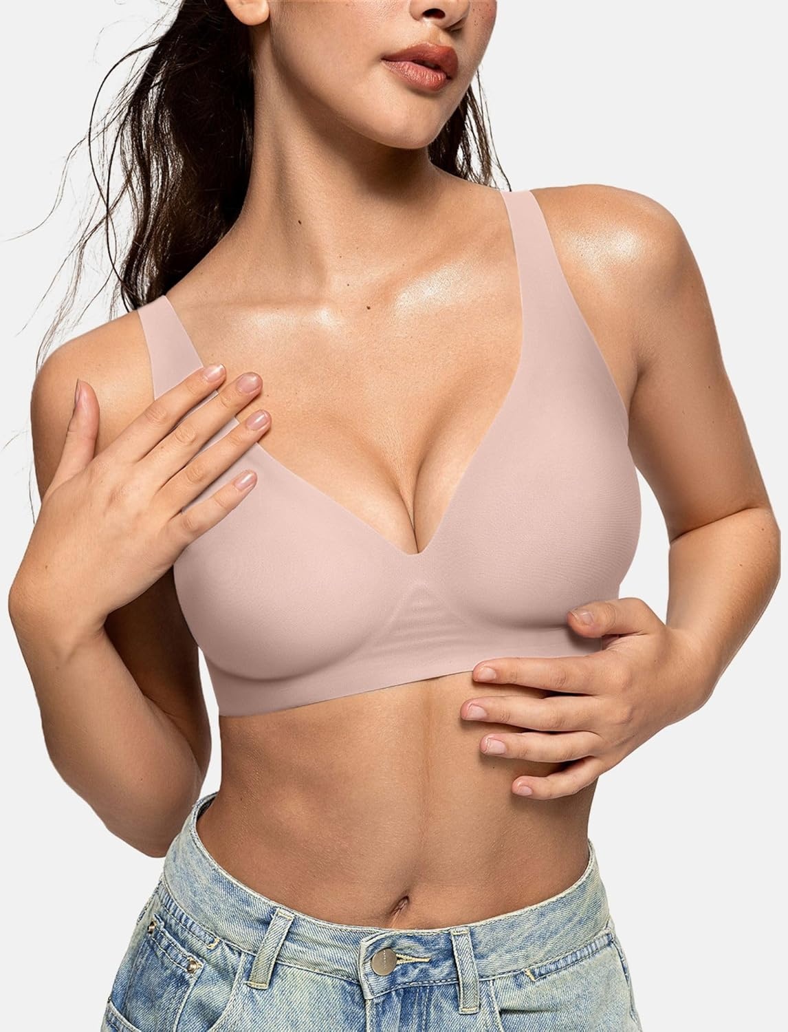 image:imageOEAK Womens Deep V Bras Wireless Bras amp Tummy Control Shapewear for Women Seamless Nude XL