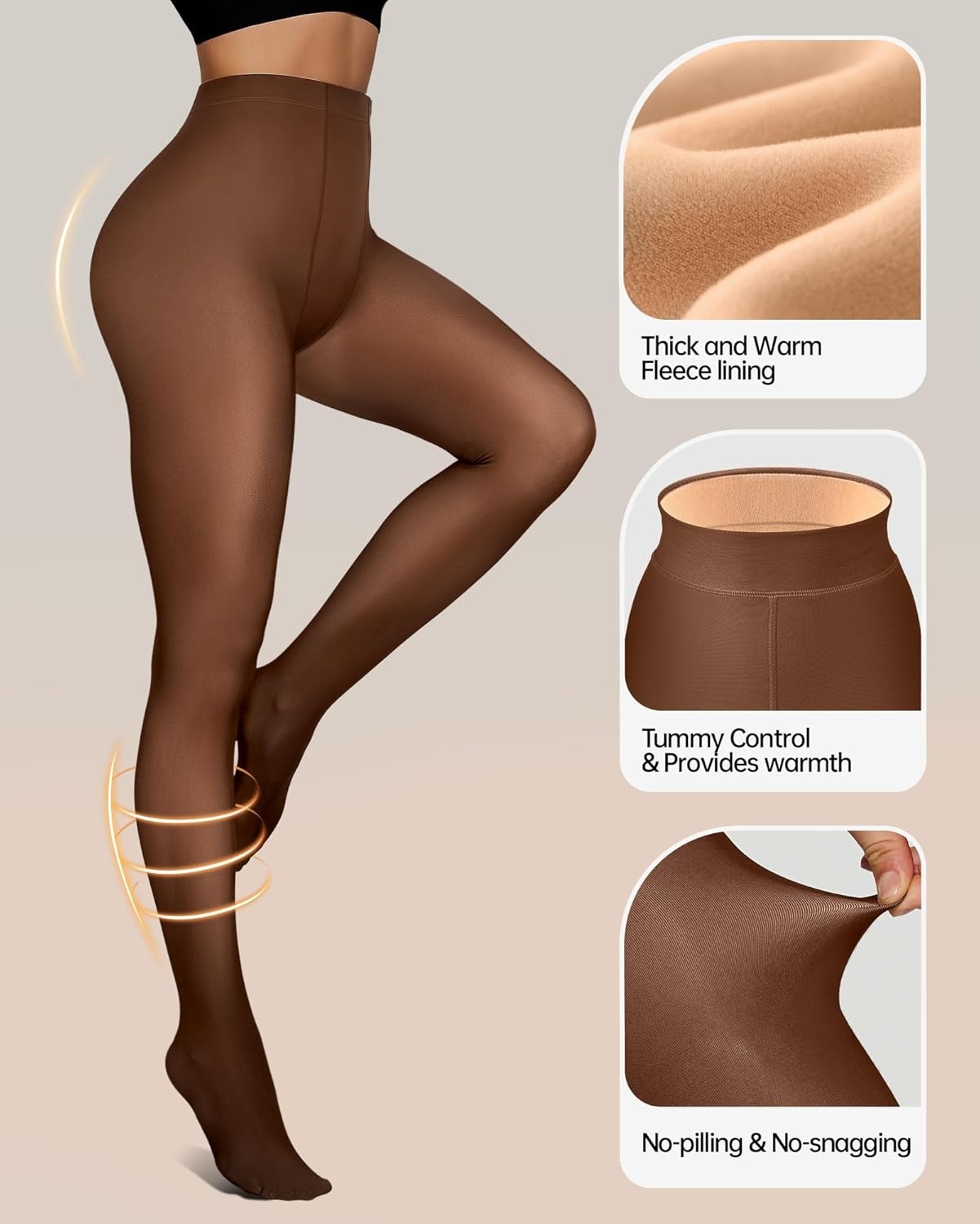 image:imageOEAK Womens Fleece Lined Tights Fake Translucent Pantyhose Thermal Opaque High Waisted Warm Legging Pants Footed Sheer Leggings Fake Translucent Coffee SM 220g