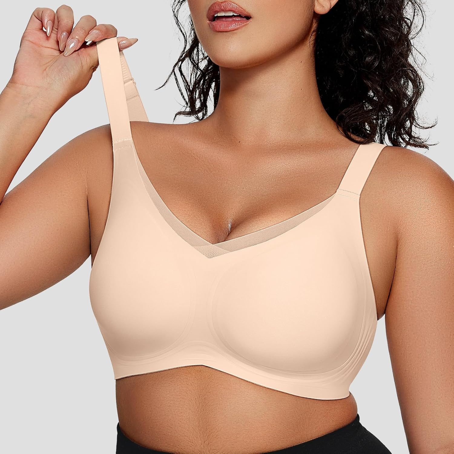 image:imageOEAK Womens Fleece Lined Tights Fake Translucent Pantyhose Womens Wireless Bras V Mesh Comfortable Bralette Supportive Tshirt Bra No Underwire Fake Translucent Coffee 220g LXL Nude L