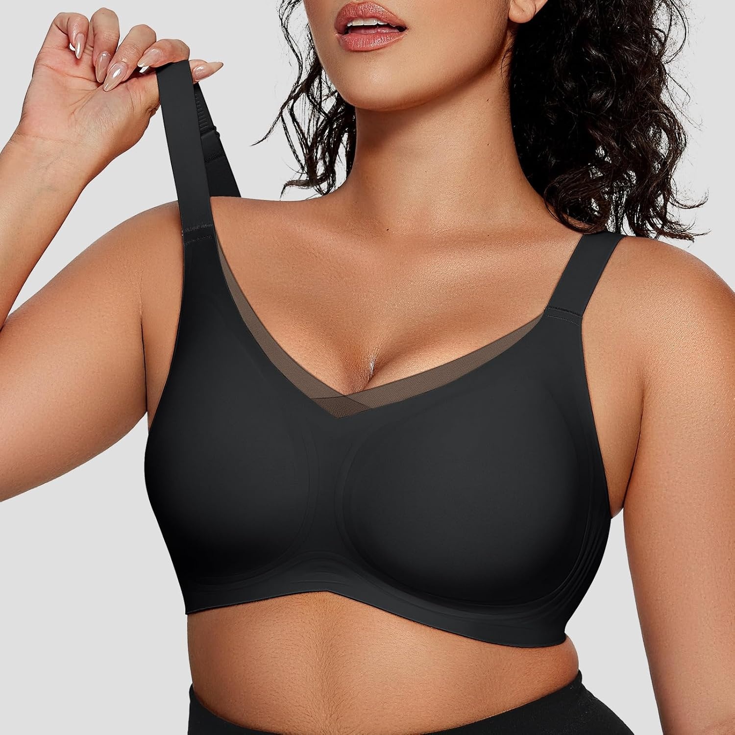 image:imageOEAK Womens Fleece Lined Tights Leggings Sheer Fake Translucent Tights Womens Wireless Bras V Mesh Comfortable Bralette Supportive Tshirt Bra Black 220g SM Black S