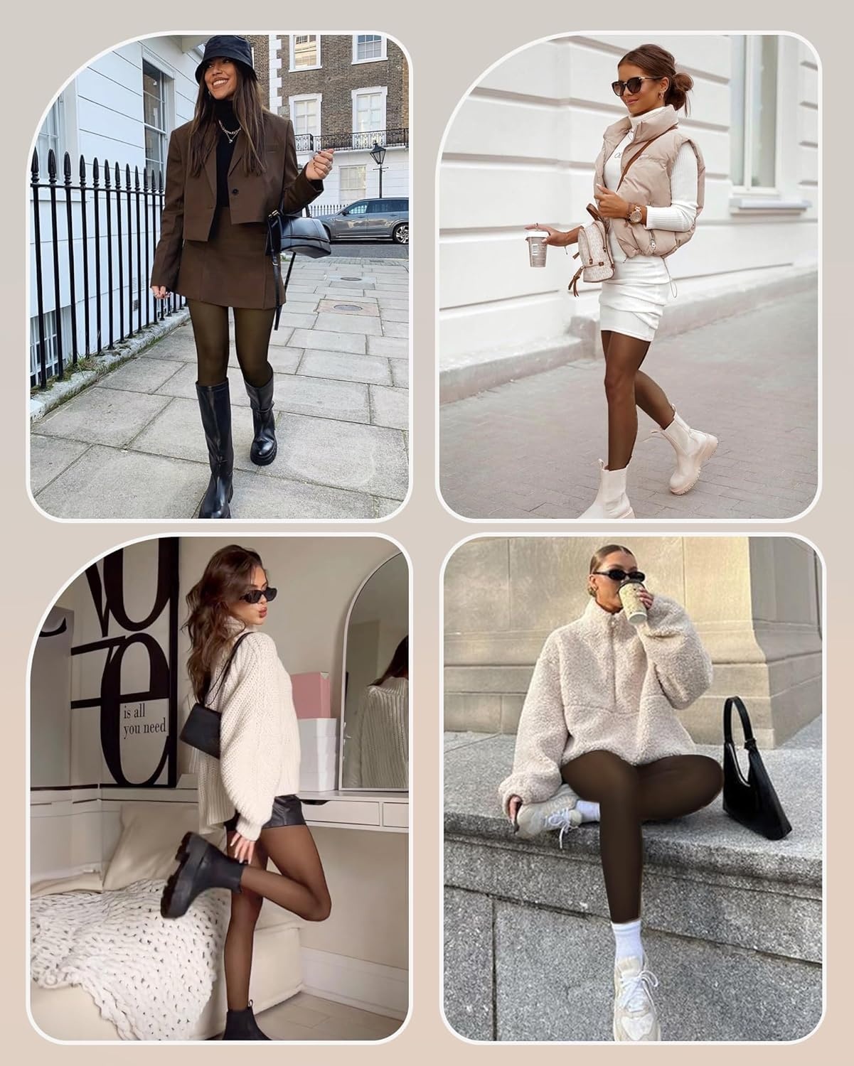 image:imageOEAK Womens Fleece Lined Tights Sheer Fake Translucent Pantyhose Thermal Tights High Waisted Footed LeggingsBlack Brown