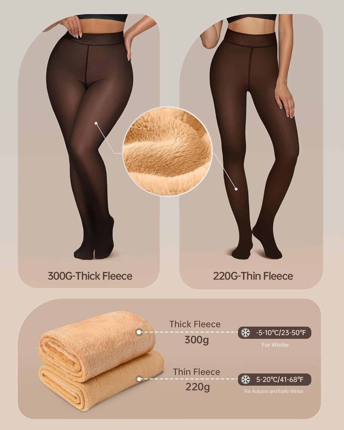 image:imageOEAK Womens Fleece Lined Tights Sheer Fake Translucent Pantyhose Thermal Tights High Waisted Footed LeggingsBlack
