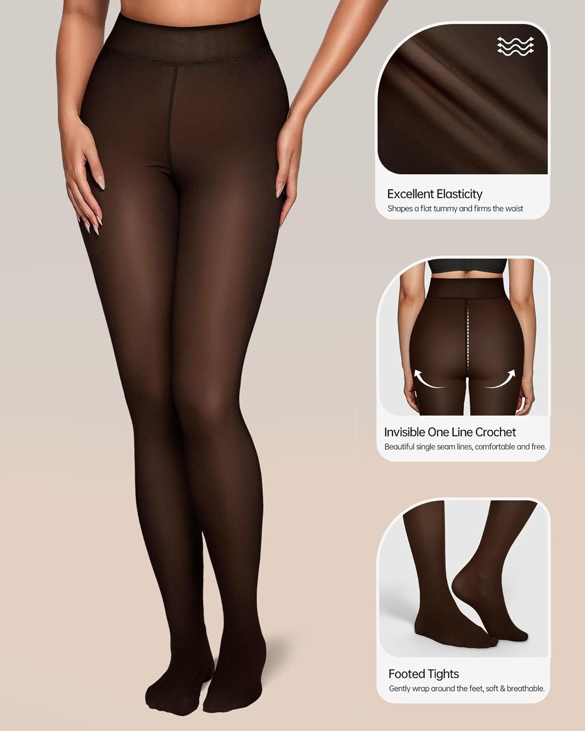 image:imageOEAK Womens Fleece Lined Tights Sheer Fake Translucent Pantyhose Thermal Tights High Waisted Footed LeggingsBlack